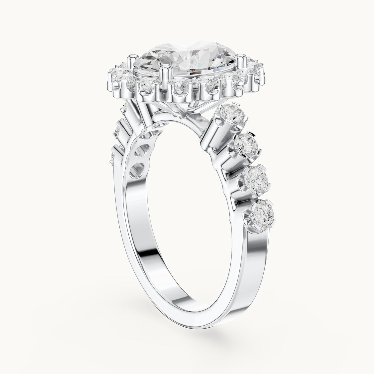 Oval lab-grown diamond cluster halo engagement ring in white gold, 2.97 CT TW, view 1