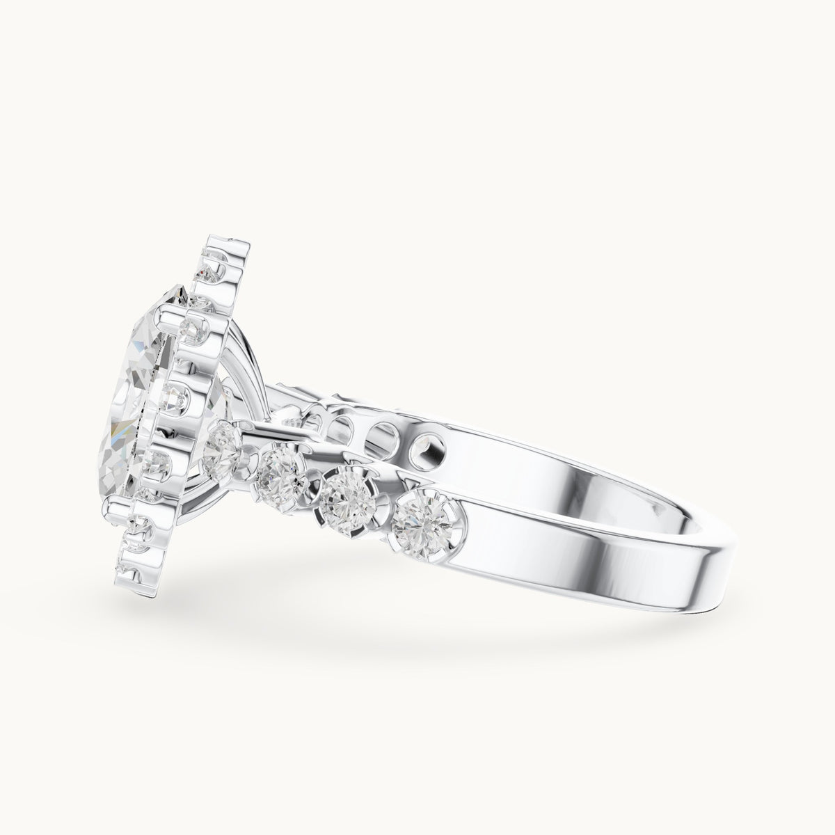 Oval lab-grown diamond cluster halo engagement ring in white gold, 2.97 CT TW, view 3