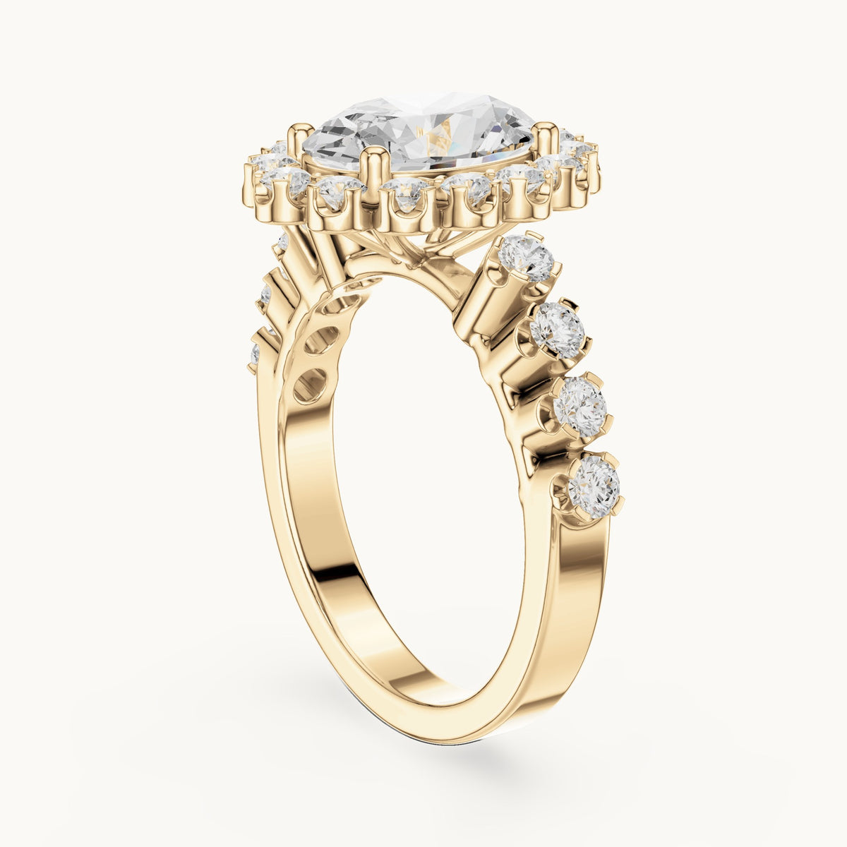 Oval lab-grown diamond cluster halo engagement ring in yellow gold, 2.97 CT TW, view 1