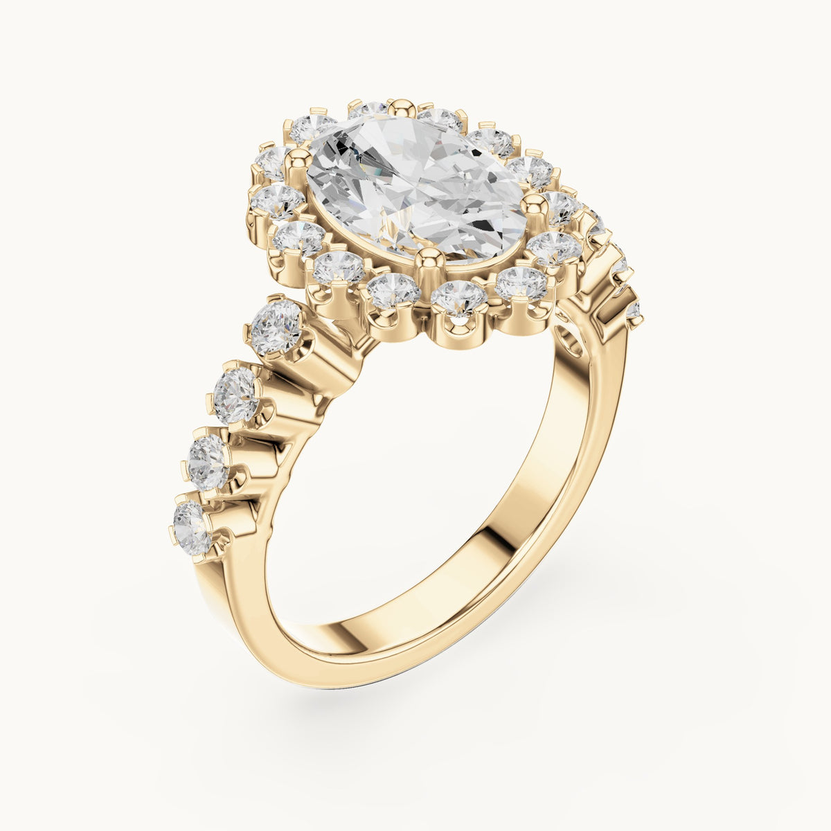 Oval lab-grown diamond cluster halo engagement ring in yellow gold, 2.97 CT TW, view 2