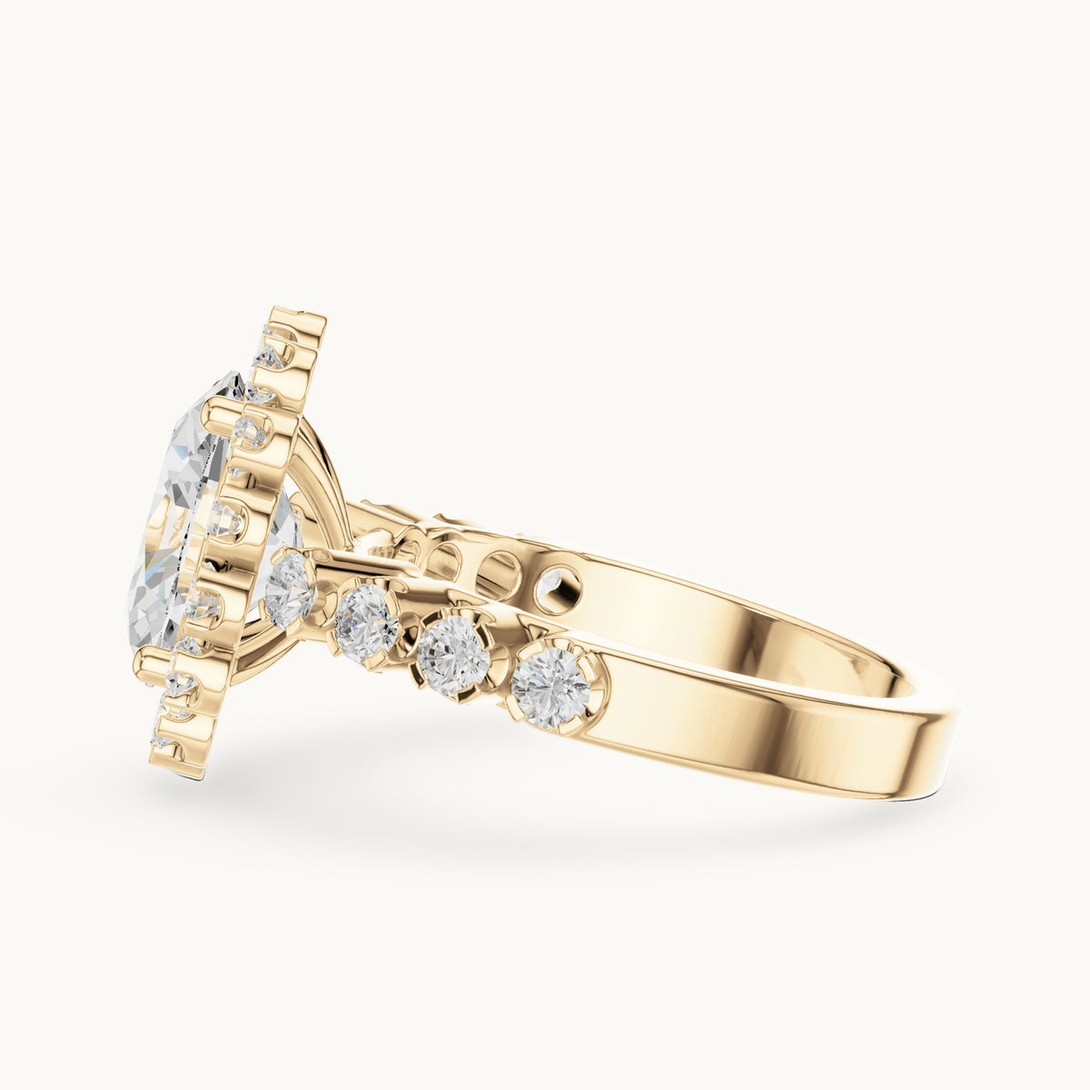 Oval lab-grown diamond cluster halo engagement ring in yellow gold, 2.97 CT TW, view 3