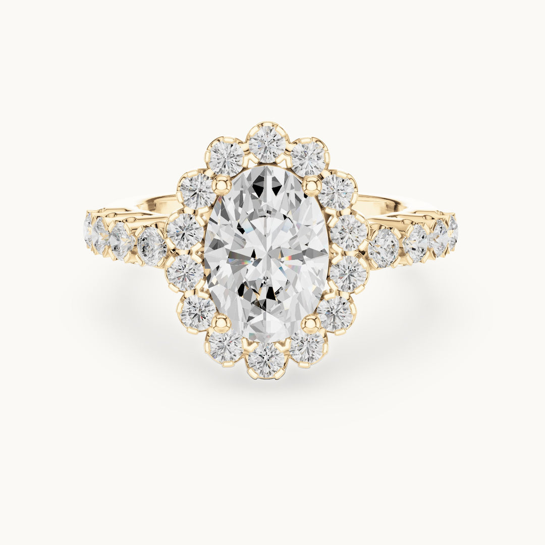 Oval lab-grown diamond cluster halo engagement ring in yellow gold, 2.97 CT TW, view 4