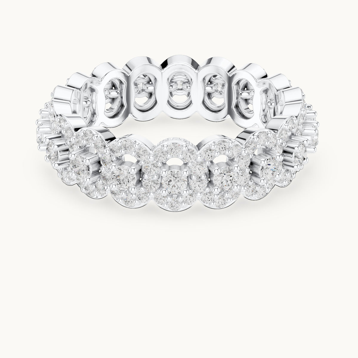 Round lab-grown diamond halo cluster full eternity band in white gold, 1.188 CT TW, view 4