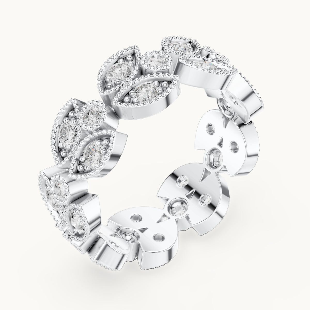Round lab-grown diamond leaf full eternity band in white gold, 1.05 CT TW, view 2