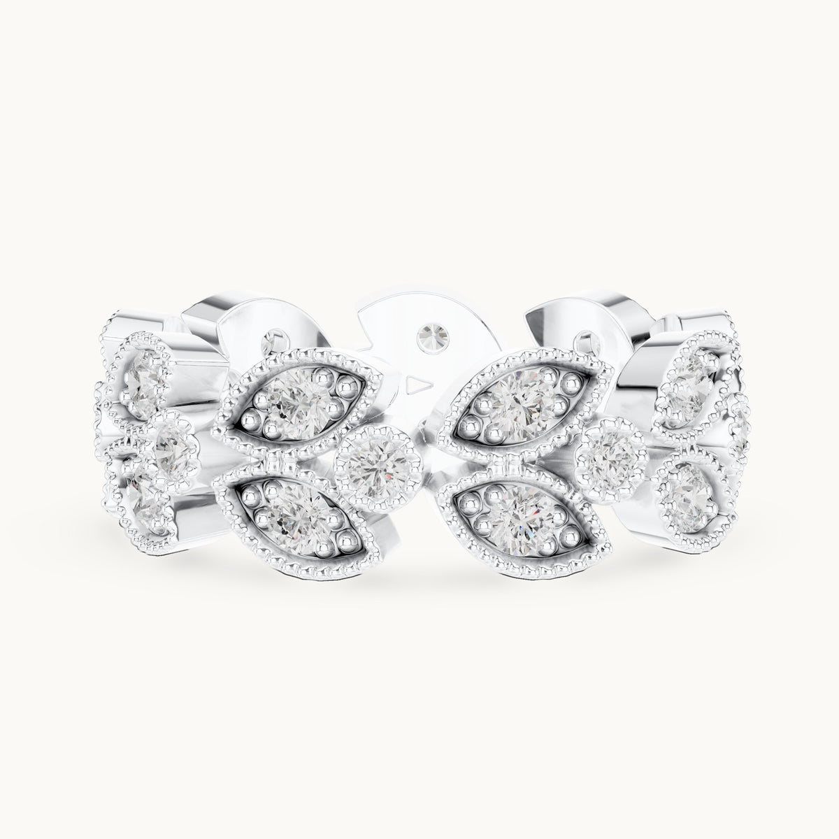 Round lab-grown diamond leaf full eternity band in white gold, 1.05 CT TW, view 3
