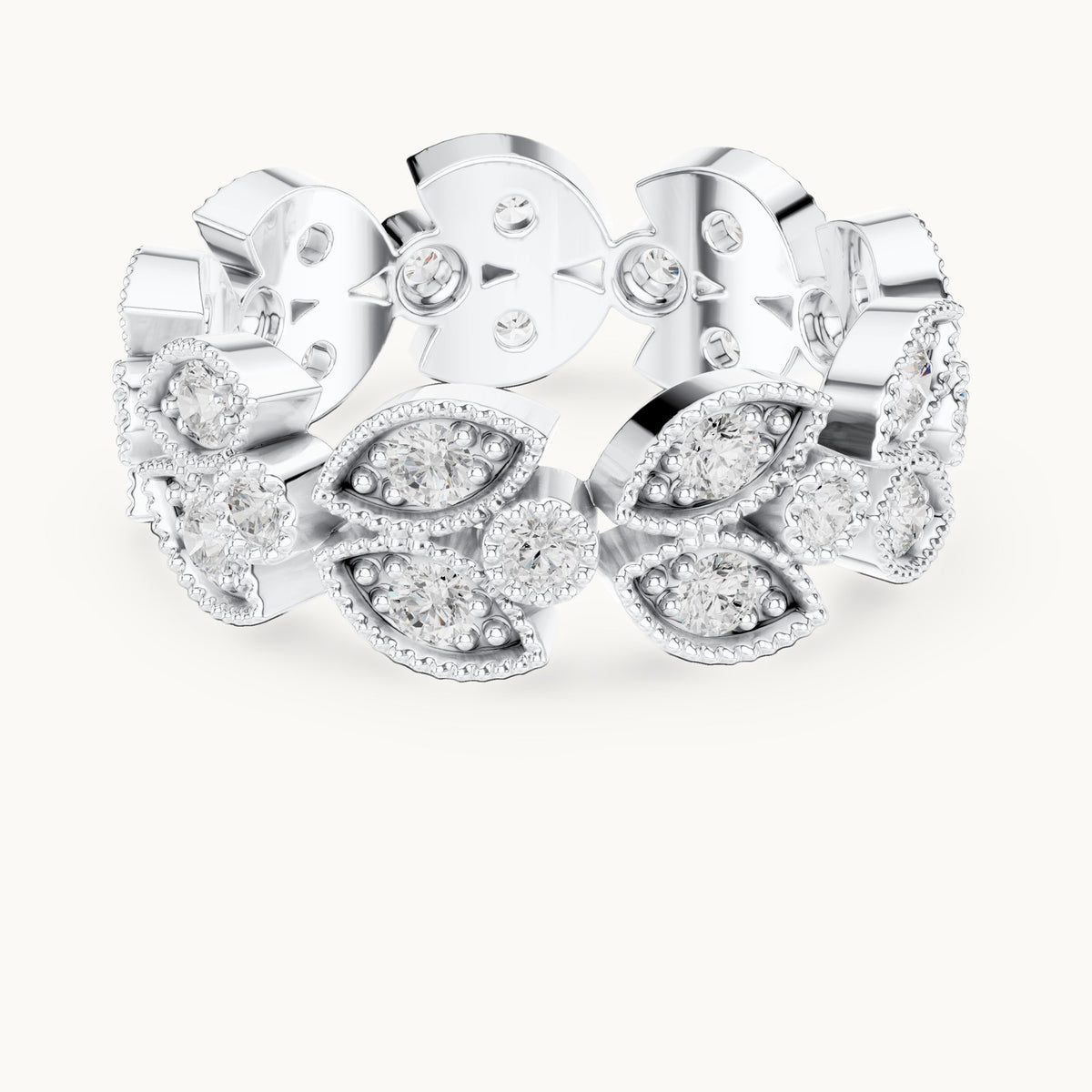 Round lab-grown diamond leaf full eternity band in white gold, 1.05 CT TW, view 4