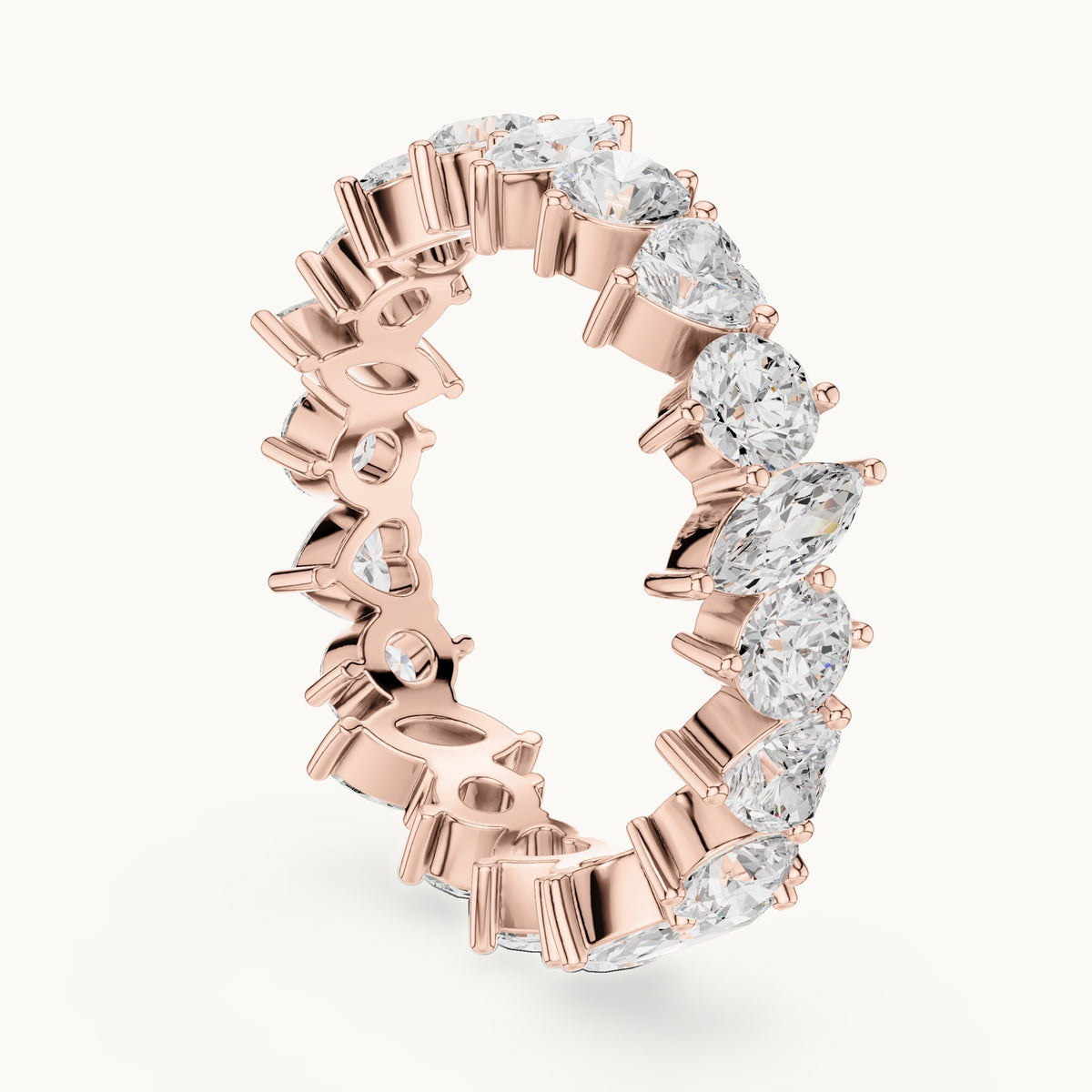 Round, heart and marquise lab-grown diamond mixed-shape full eternity band in rose gold, 3.08 CT TW, view 1