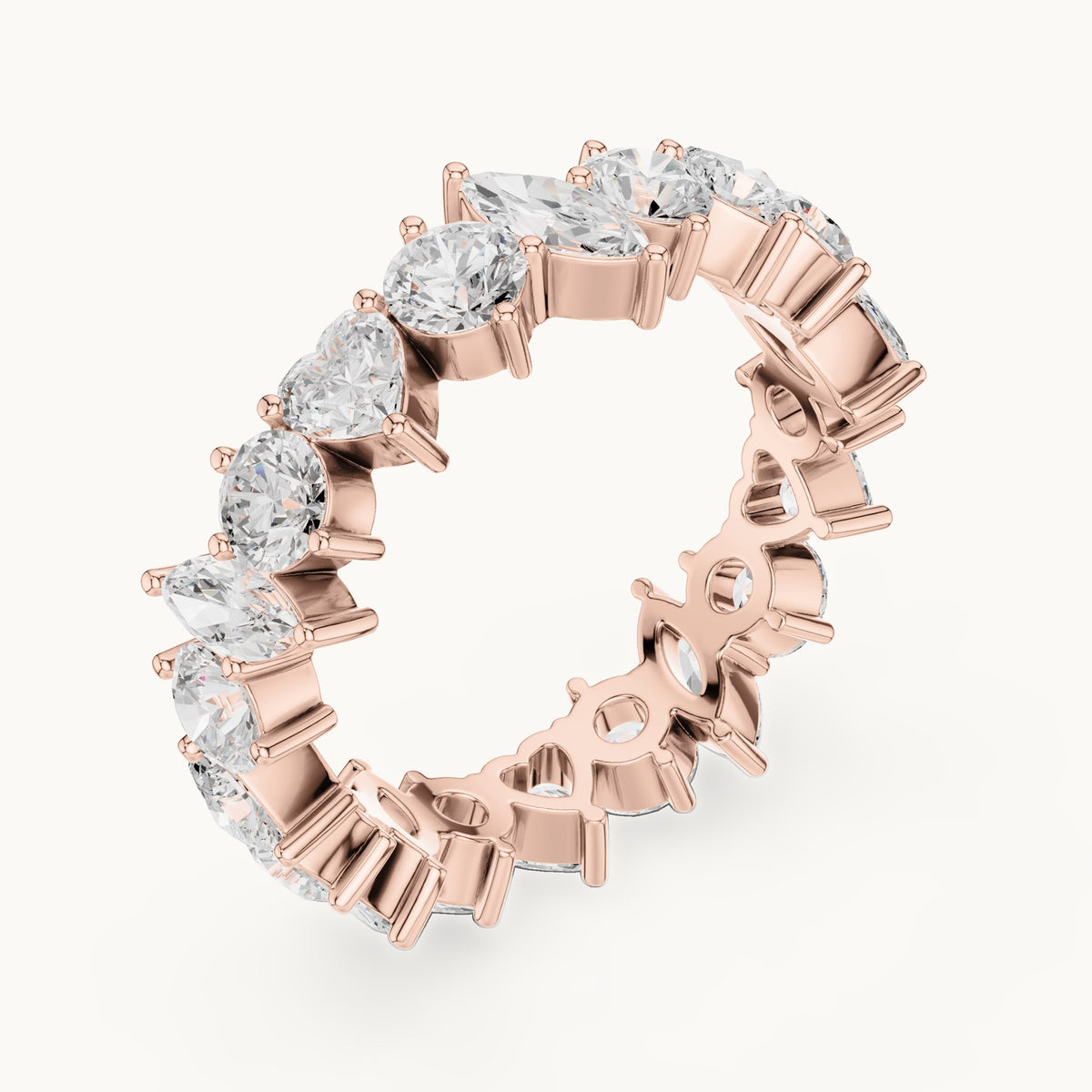 Round, heart and marquise lab-grown diamond mixed-shape full eternity band in rose gold, 3.08 CT TW, view 2