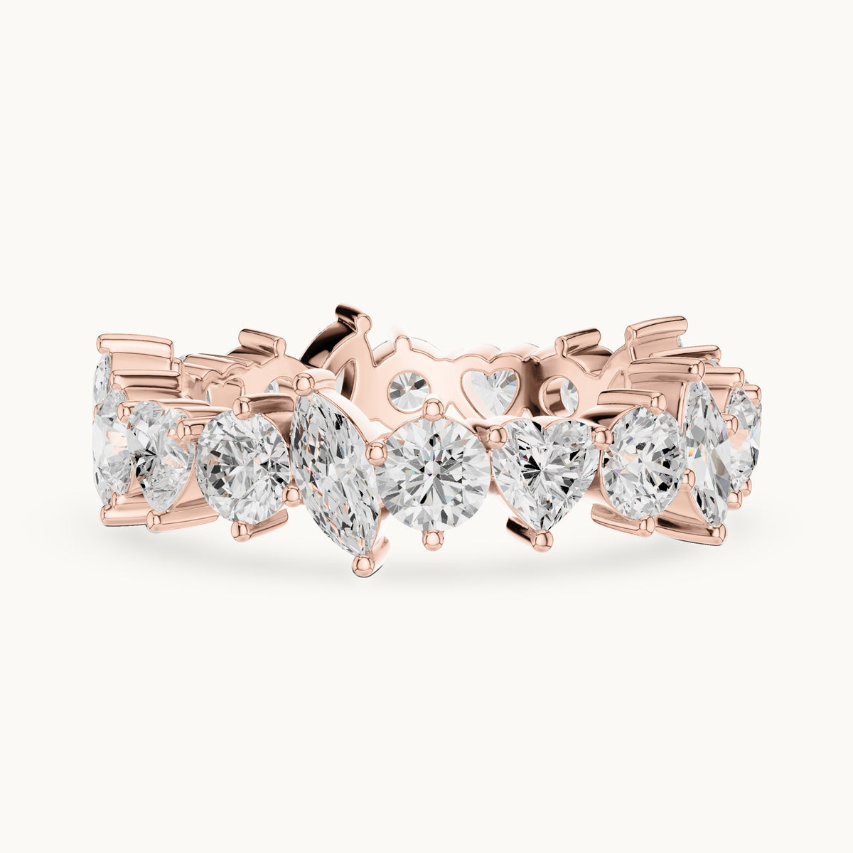 Round, heart and marquise lab-grown diamond mixed-shape full eternity band in rose gold, 3.08 CT TW, view 3