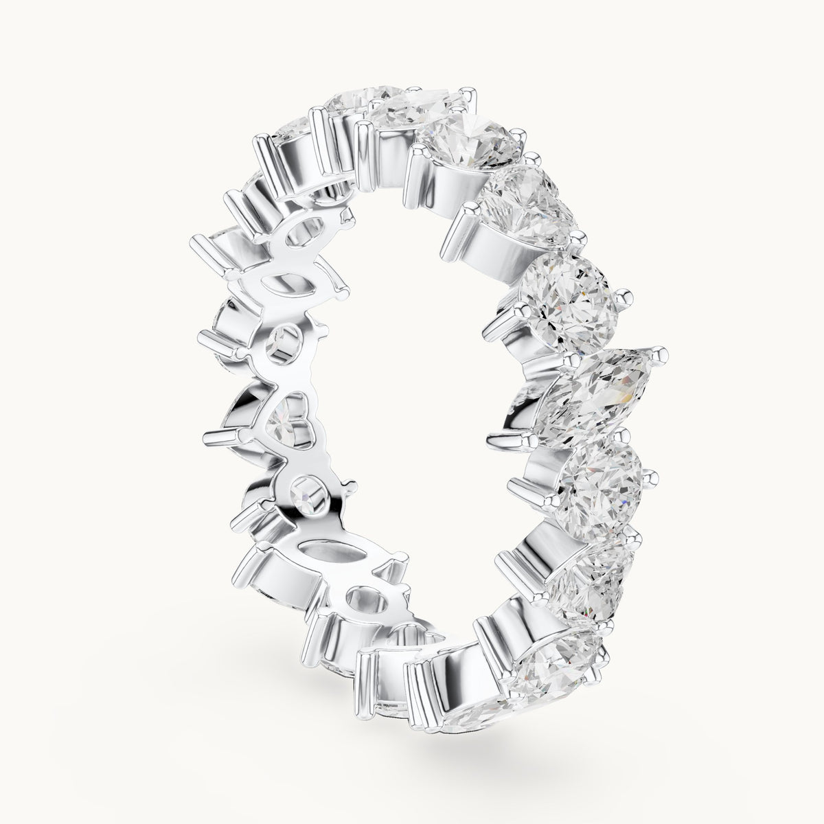 Round, heart and marquise lab-grown diamond mixed-shape full eternity band in white gold, 3.08 CT TW, view 1