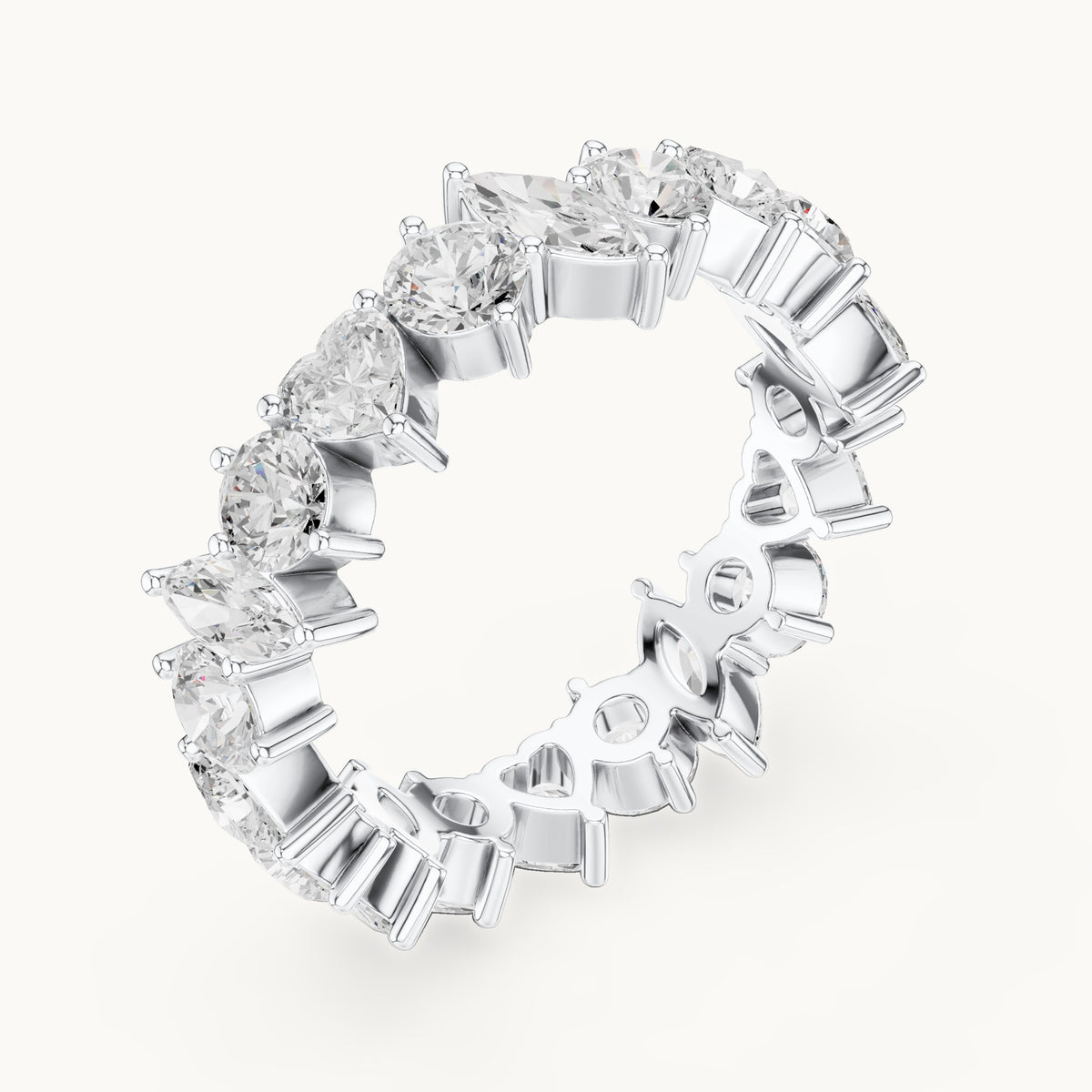 Round, heart and marquise lab-grown diamond mixed-shape full eternity band in white gold, 3.08 CT TW, view 2