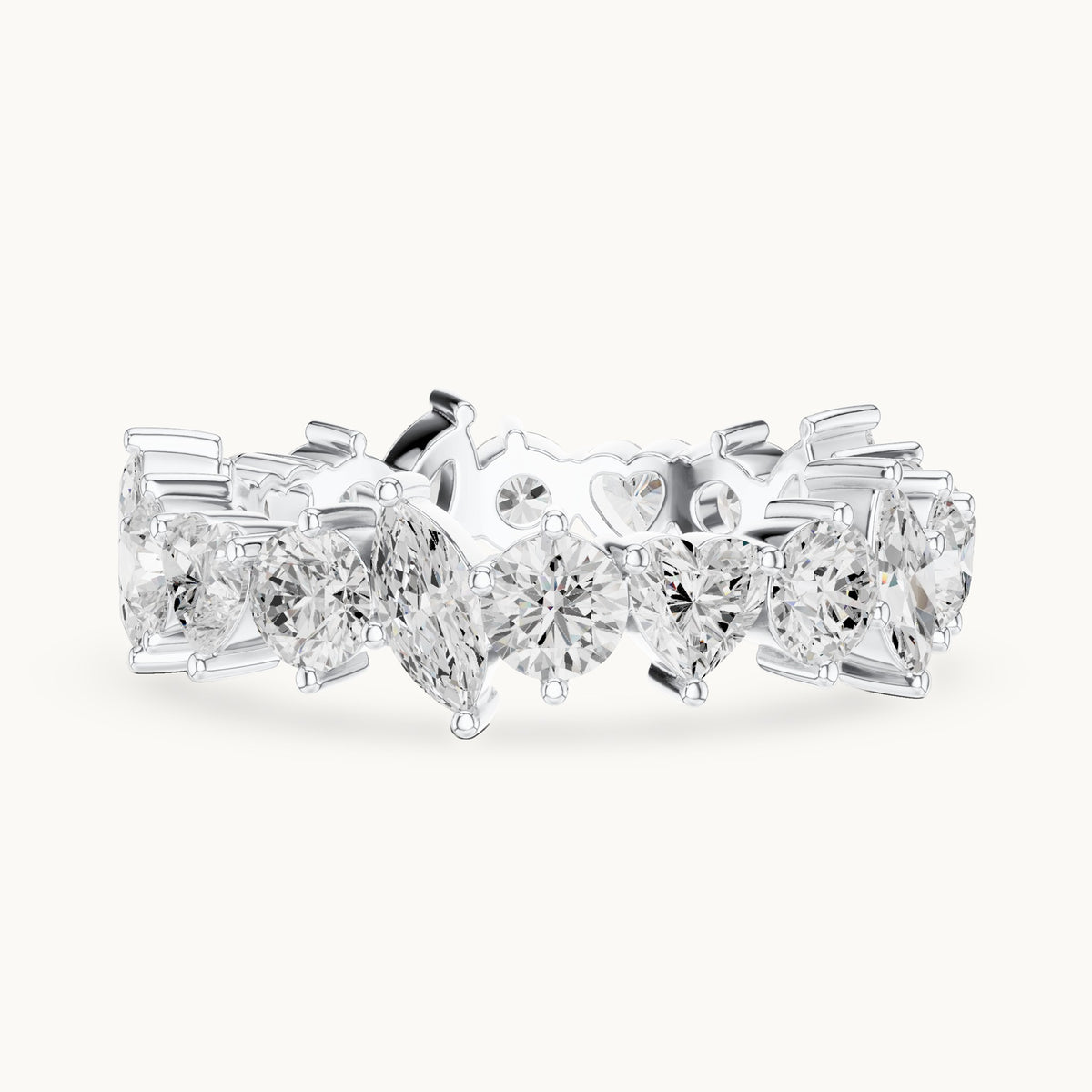Round, heart and marquise lab-grown diamond mixed-shape full eternity band in white gold, 3.08 CT TW, view 3