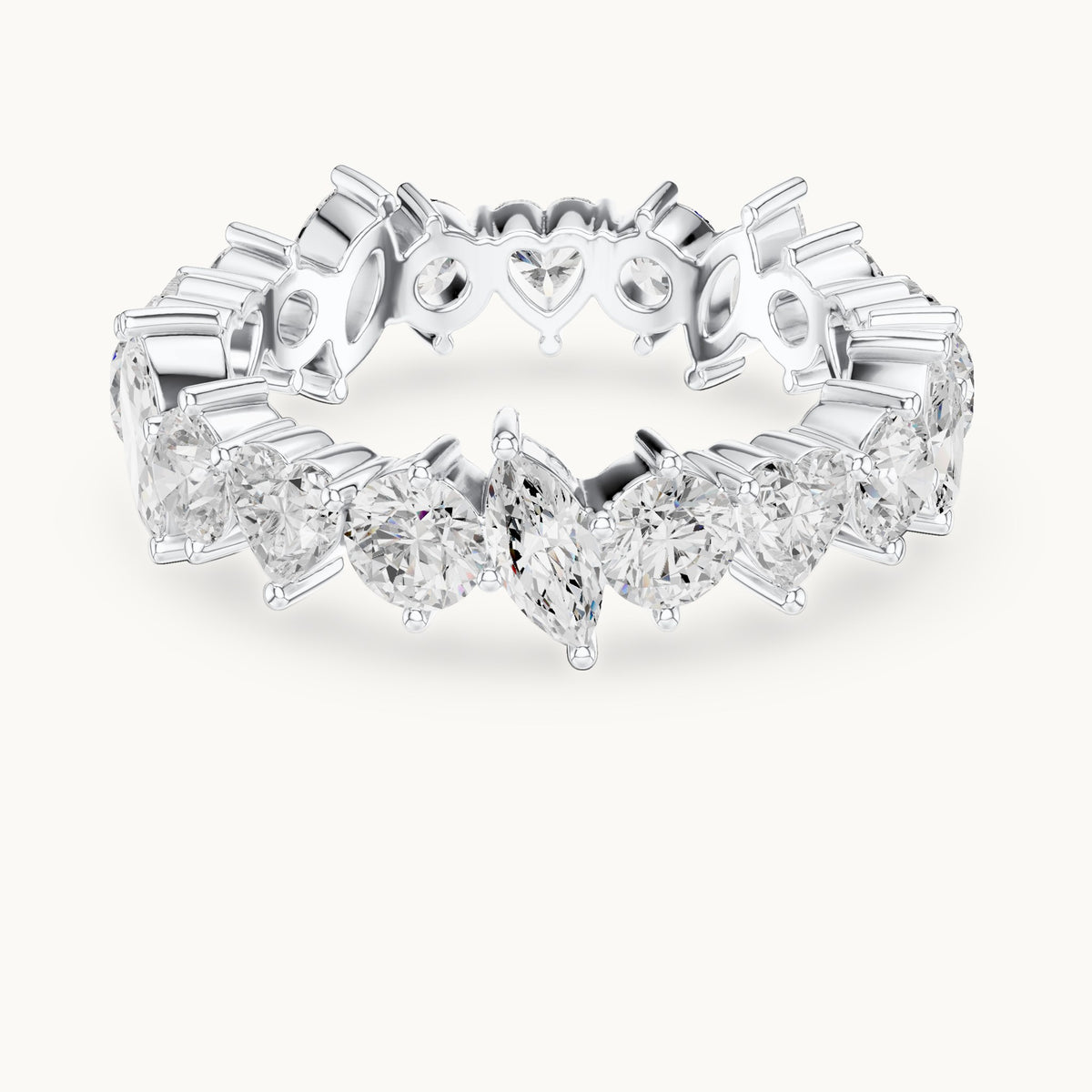 Round, heart and marquise lab-grown diamond mixed-shape full eternity band in white gold, 3.08 CT TW, view 4
