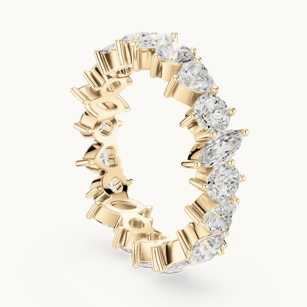 Round, heart and marquise lab-grown diamond mixed-shape full eternity band in yellow gold, 3.08 CT TW, view 1