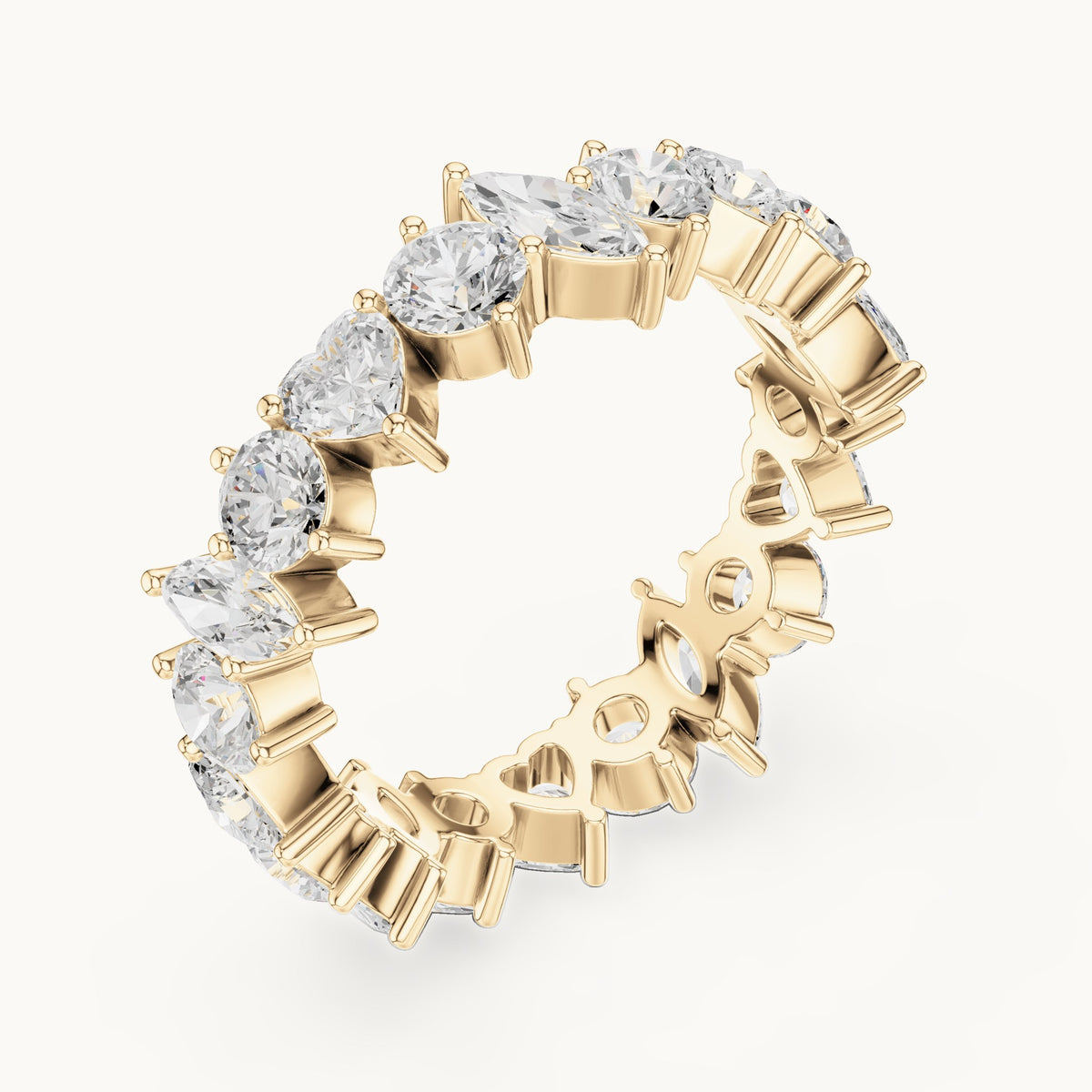 Round, heart and marquise lab-grown diamond mixed-shape full eternity band in yellow gold, 3.08 CT TW, view 2