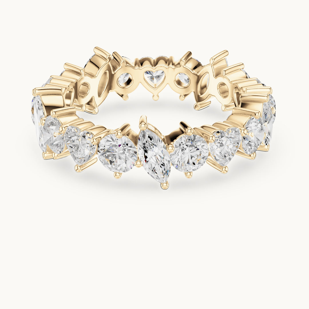 Round, heart and marquise lab-grown diamond mixed-shape full eternity band in yellow gold, 3.08 CT TW, view 4