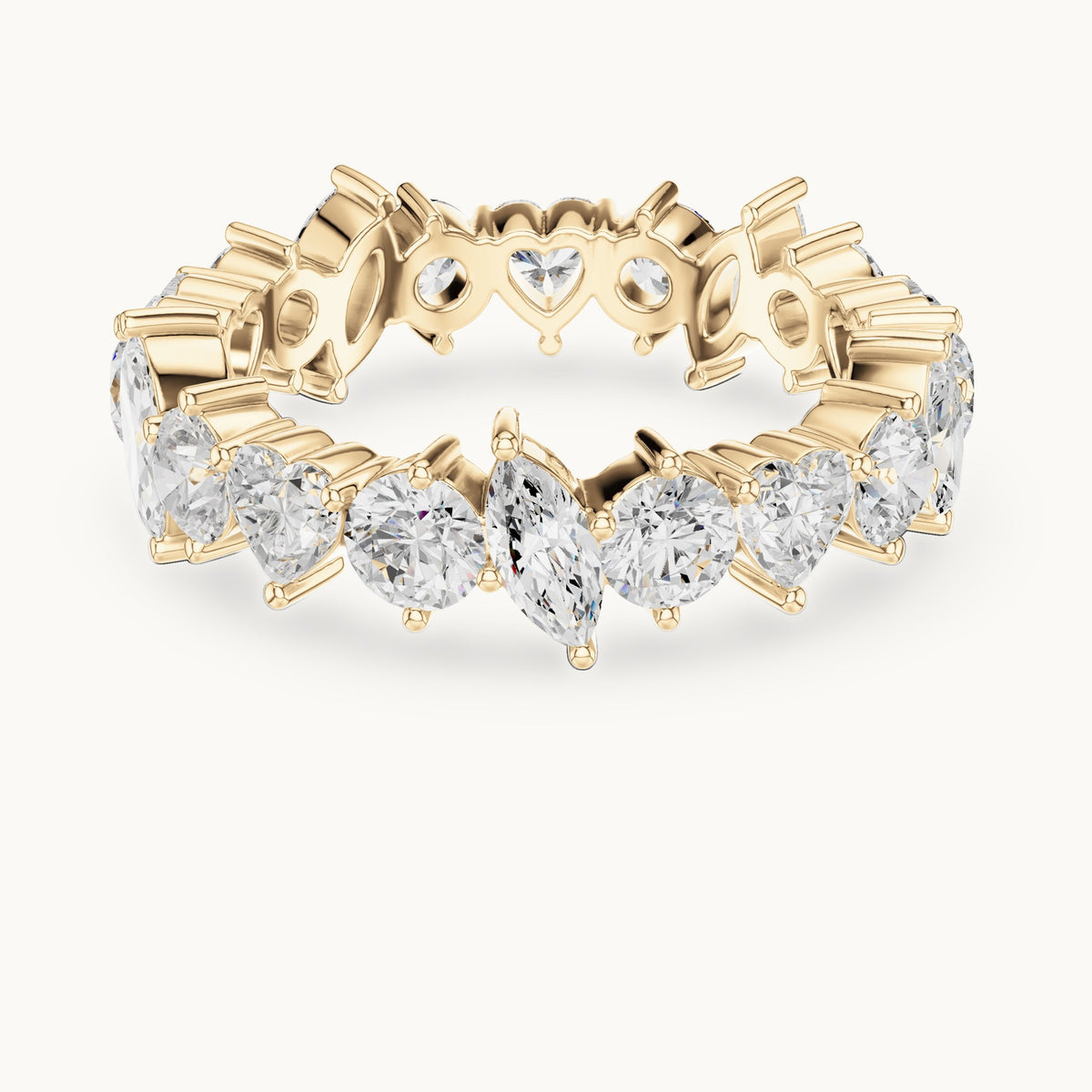 Round, heart and marquise lab-grown diamond mixed-shape full eternity band in yellow gold, 3.08 CT TW, view 4