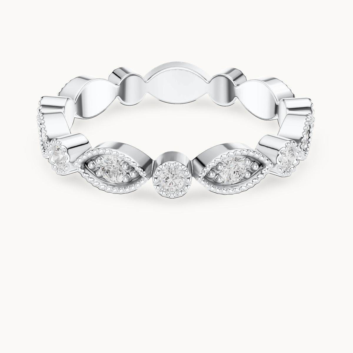 Round lab-grown diamond milgrain station full eternity band in white gold, 0.49 CT TW, view 4