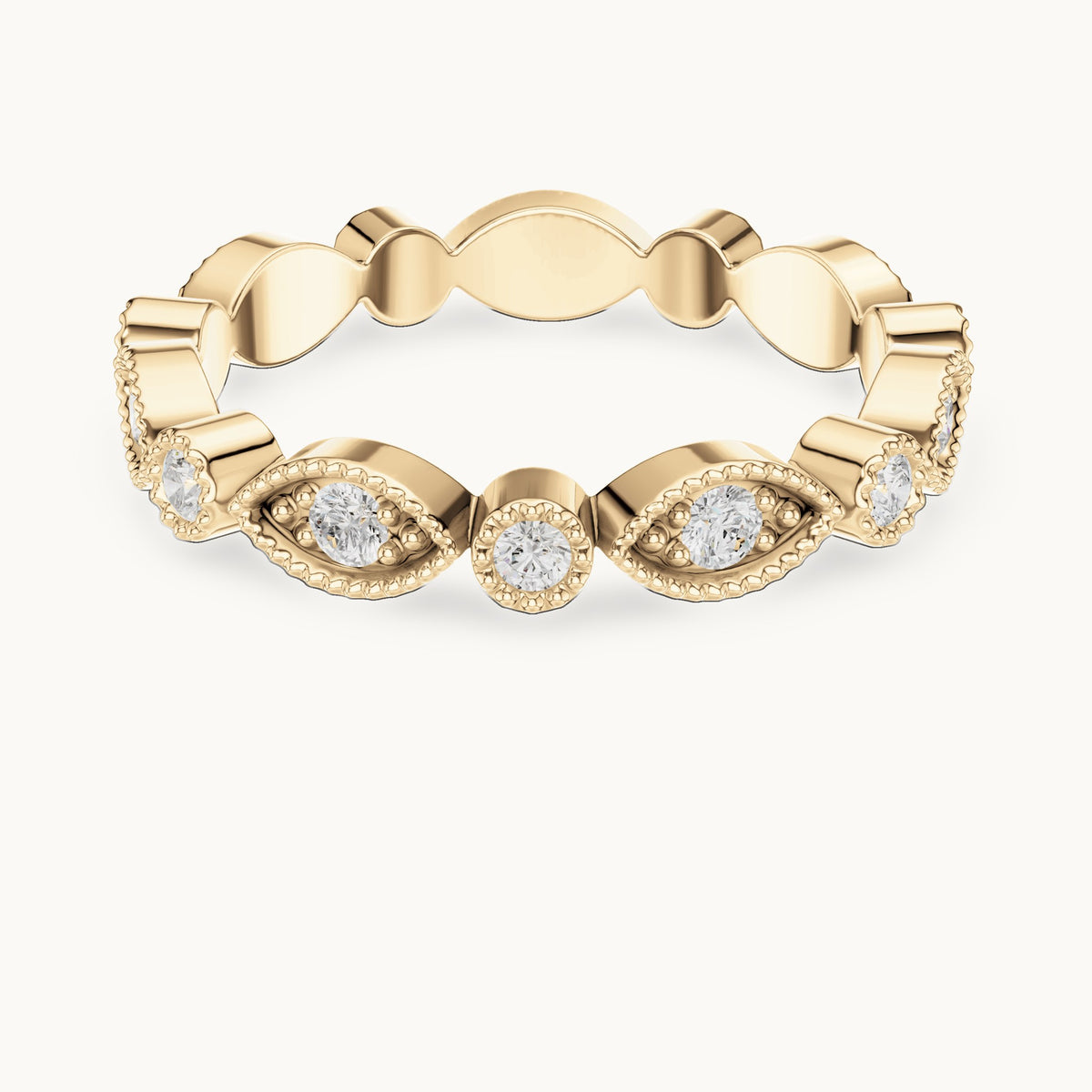 Round lab-grown diamond milgrain station full eternity band in yellow gold, 0.49 CT TW, view 4