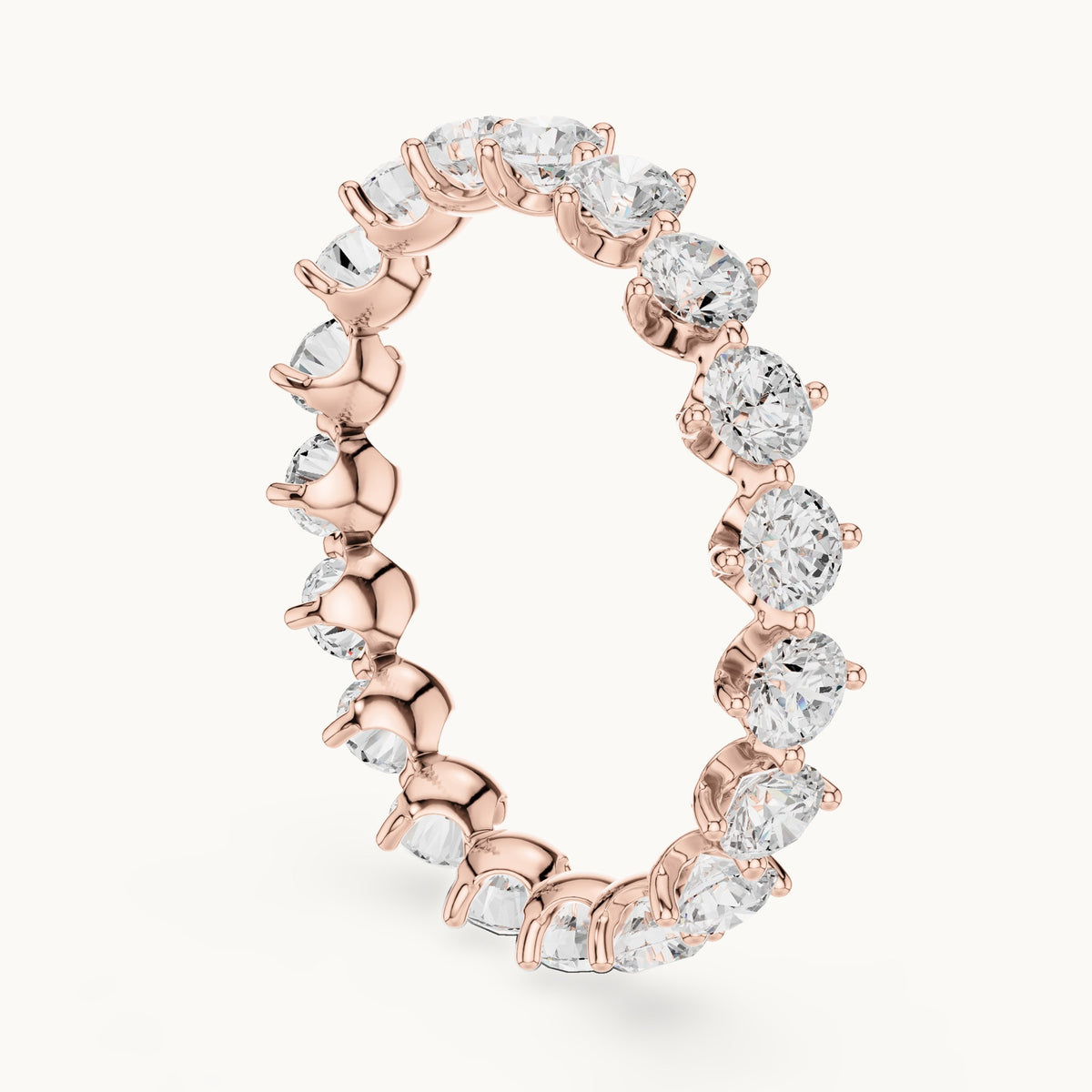 Round lab-grown diamond delicate prong full eternity band in rose gold, 2.09 CT TW, view 1
