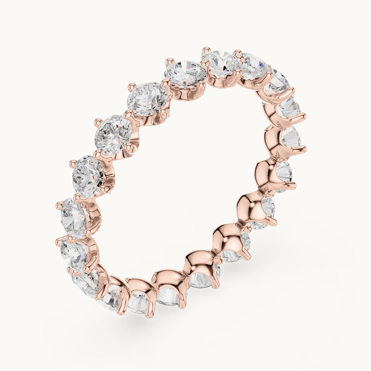 Round lab-grown diamond delicate prong full eternity band in rose gold, 2.09 CT TW, view 2