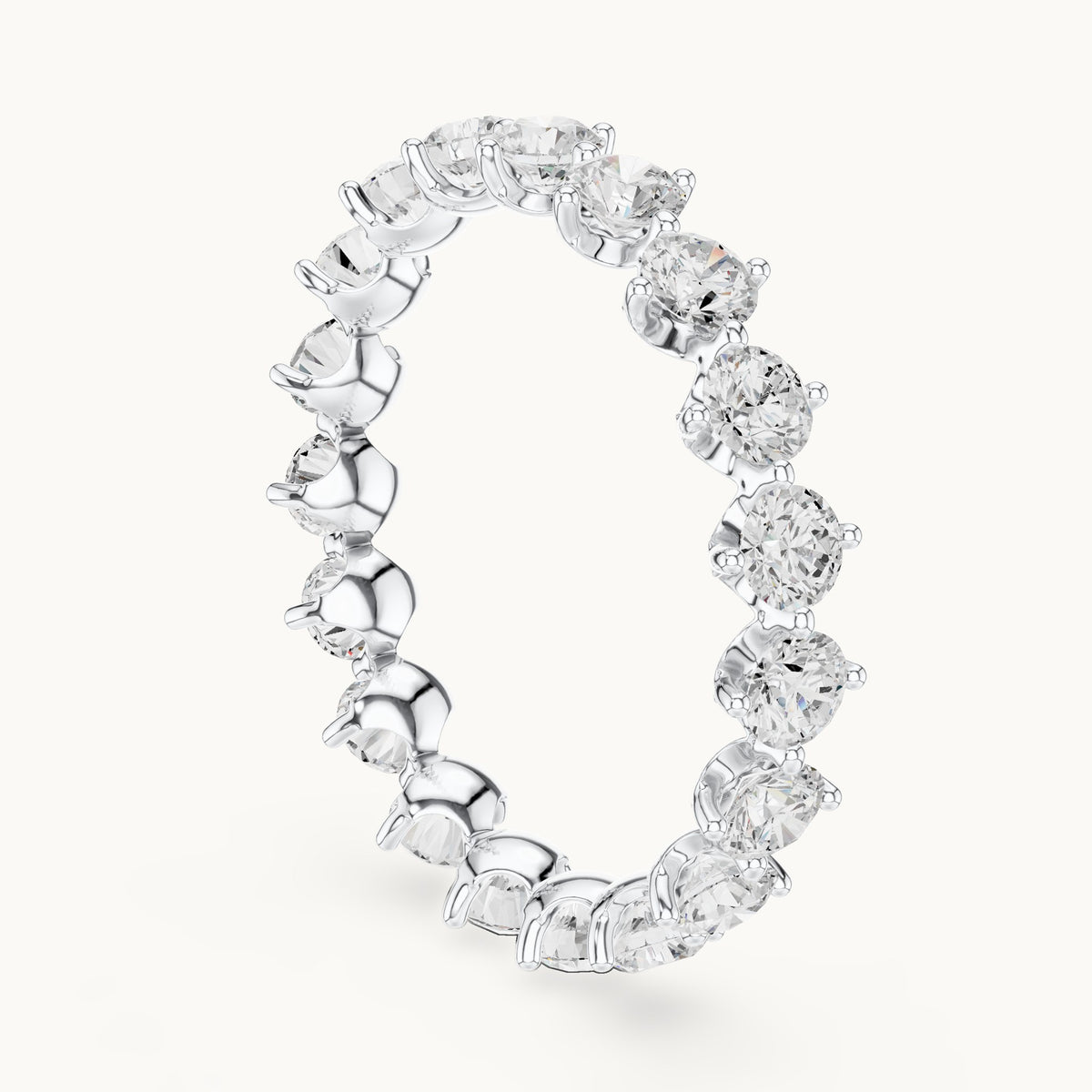Round lab-grown diamond delicate prong full eternity band in white gold, 2.09 CT TW, view 1