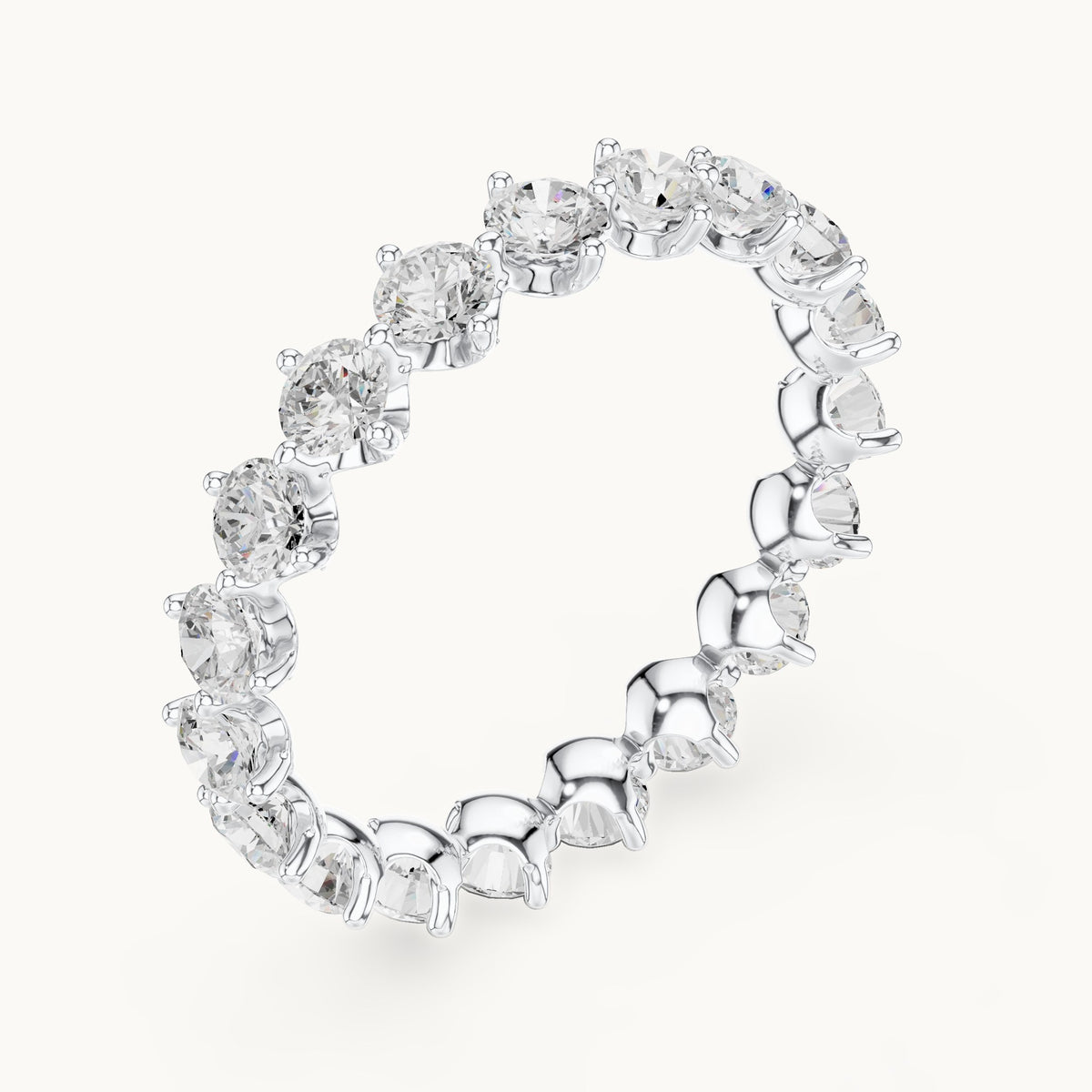 Round lab-grown diamond delicate prong full eternity band in white gold, 2.09 CT TW, view 2
