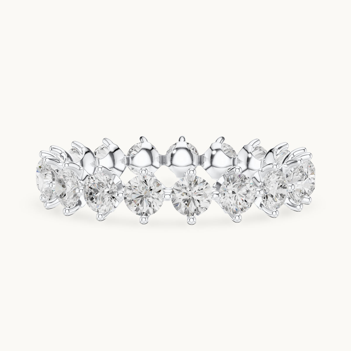 Round lab-grown diamond delicate prong full eternity band in white gold, 2.09 CT TW, view 3