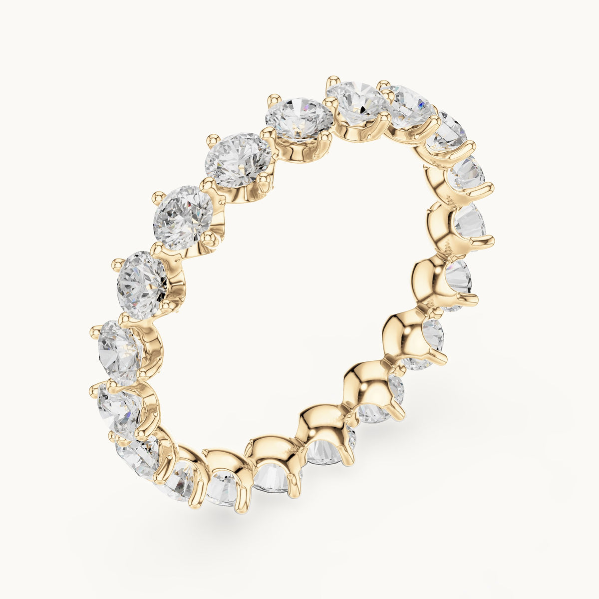 Round lab-grown diamond delicate prong full eternity band in yellow gold, 2.09 CT TW, view 2