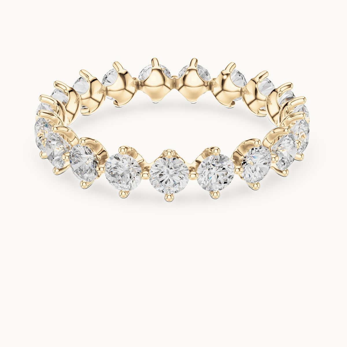 Round lab-grown diamond delicate prong full eternity band in yellow gold, 2.09 CT TW, view 4