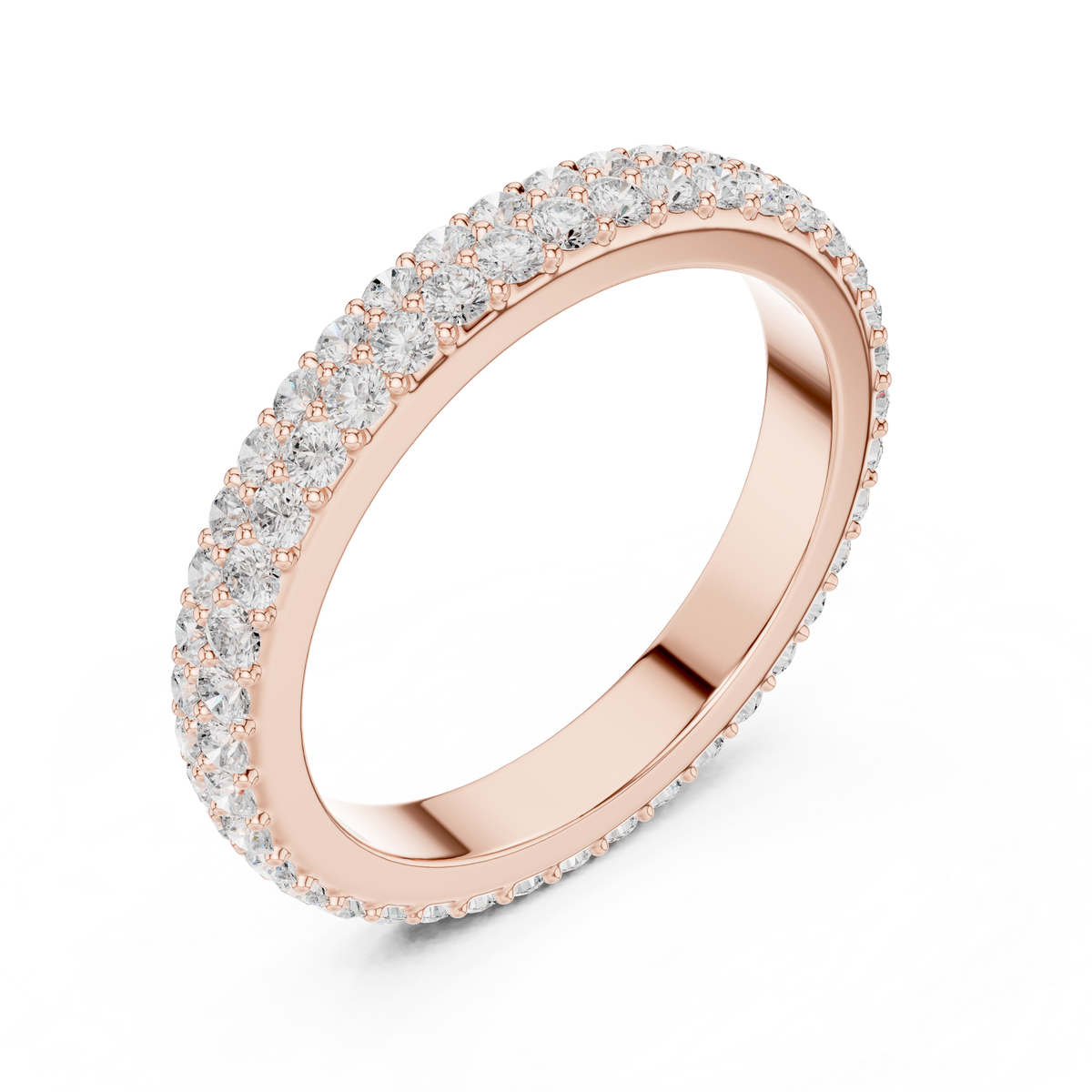 Round lab-grown diamond double row eternity band in rose gold, 1.20 CT TW, view 2