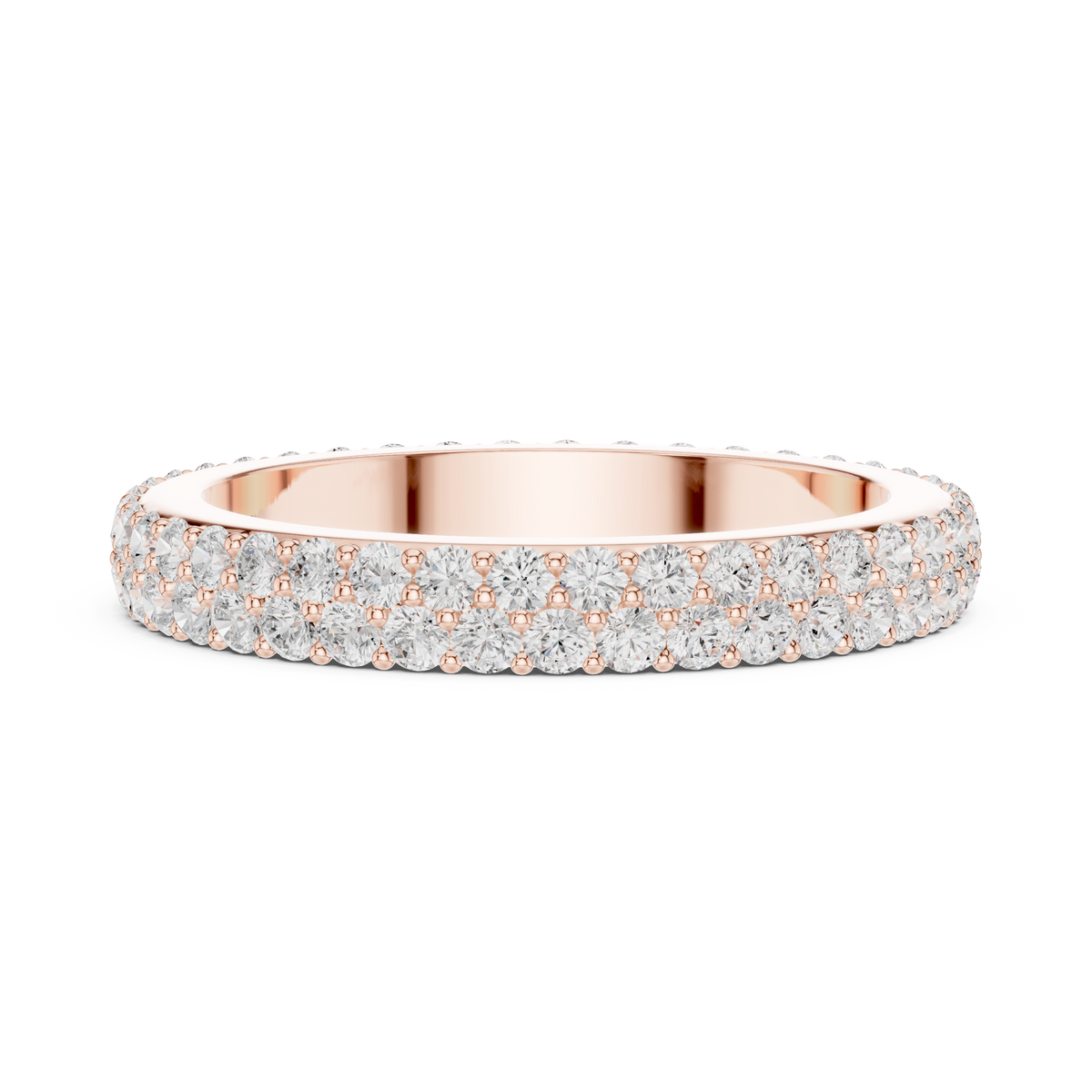 Round lab-grown diamond double row eternity band in rose gold, 1.20 CT TW, view 3