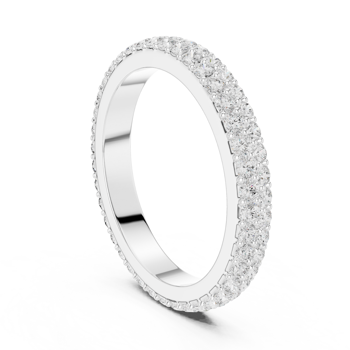 Round lab-grown diamond double row eternity band in white gold, 1.20 CT TW, view 1