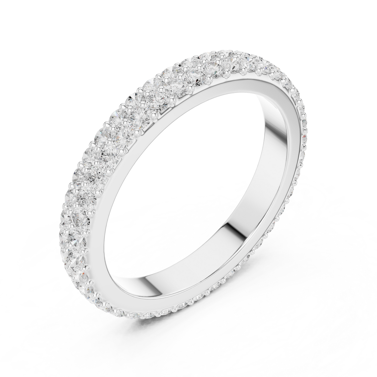 Round lab-grown diamond double row eternity band in white gold, 1.20 CT TW, view 2
