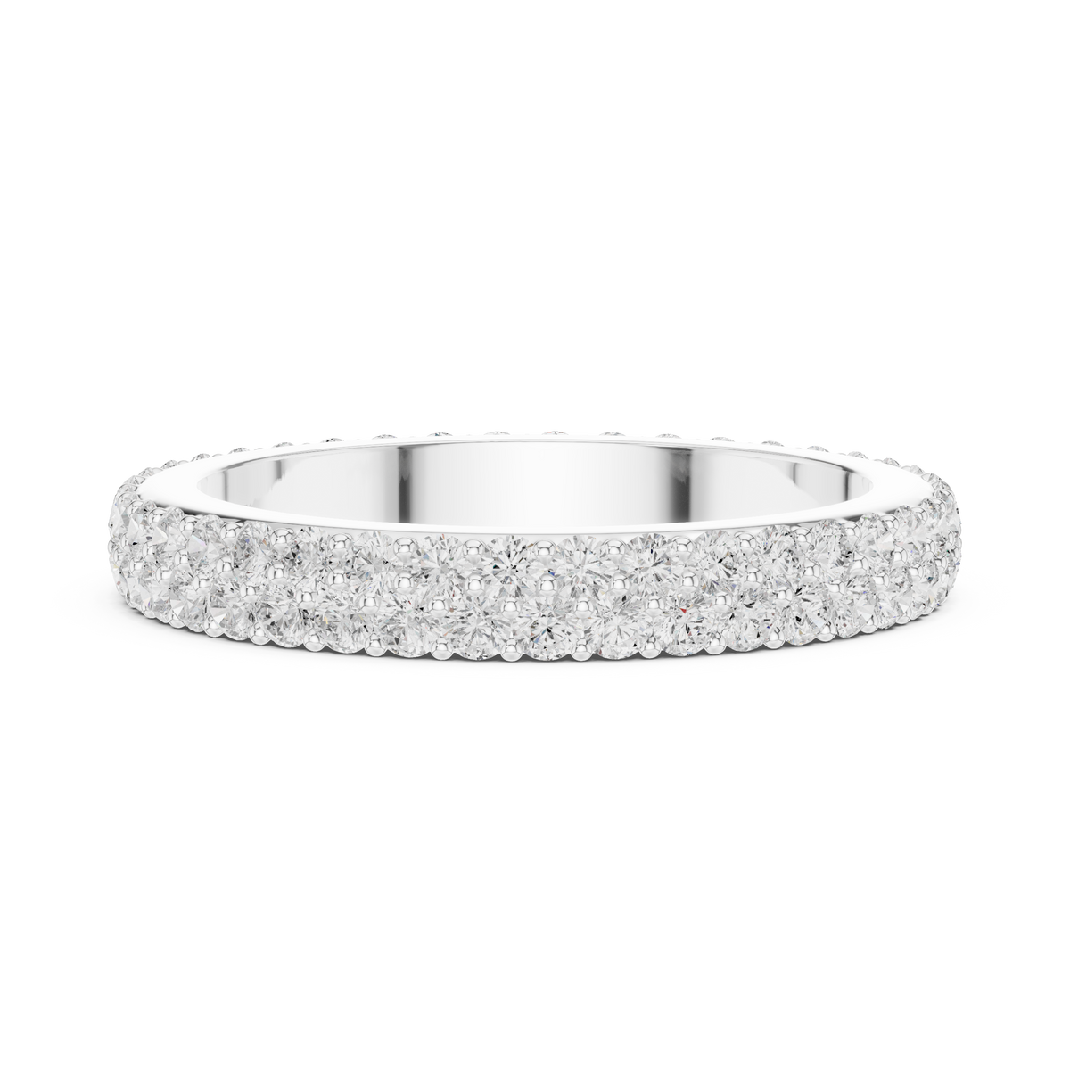 Round lab-grown diamond double row eternity band in white gold, 1.20 CT TW, view 3
