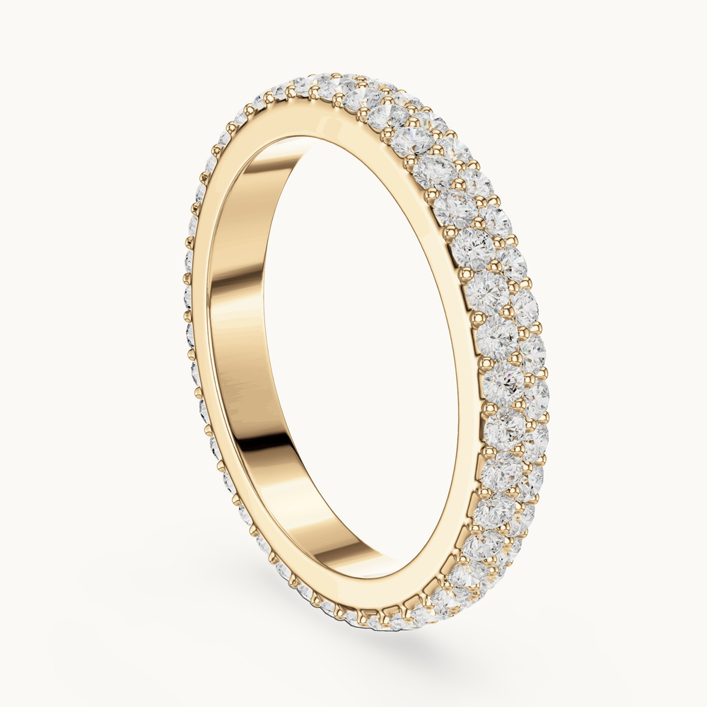 Round lab-grown diamond double row eternity band in 14K yellow gold, 1.20 CT TW, view 1