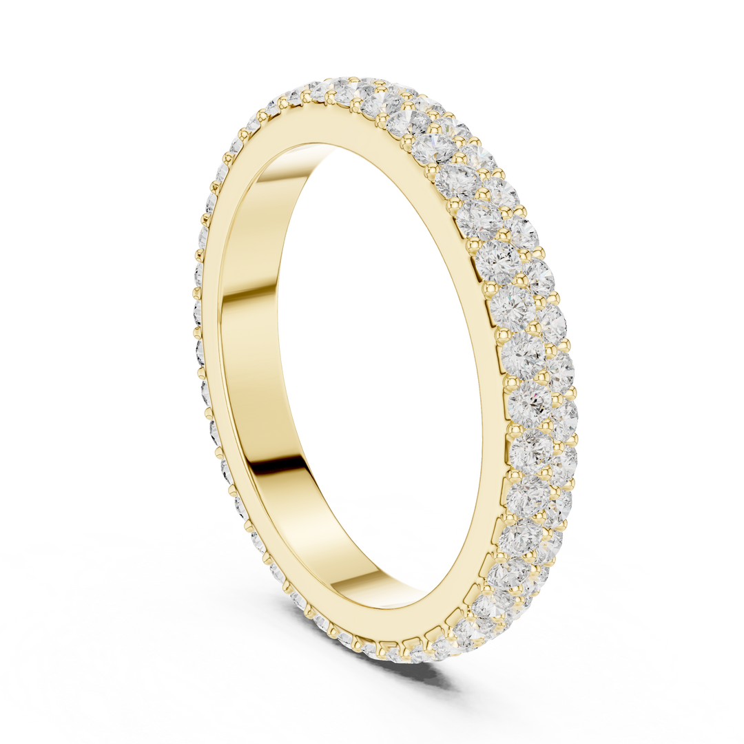 Round lab-grown diamond double row eternity band in yellow gold, 1.20 CT TW, view 1