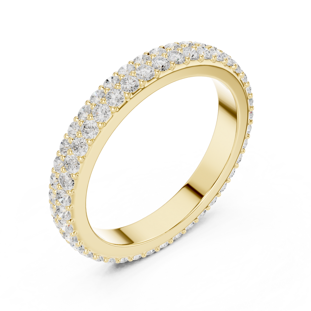 Round lab-grown diamond double row eternity band in yellow gold, 1.20 CT TW, view 2