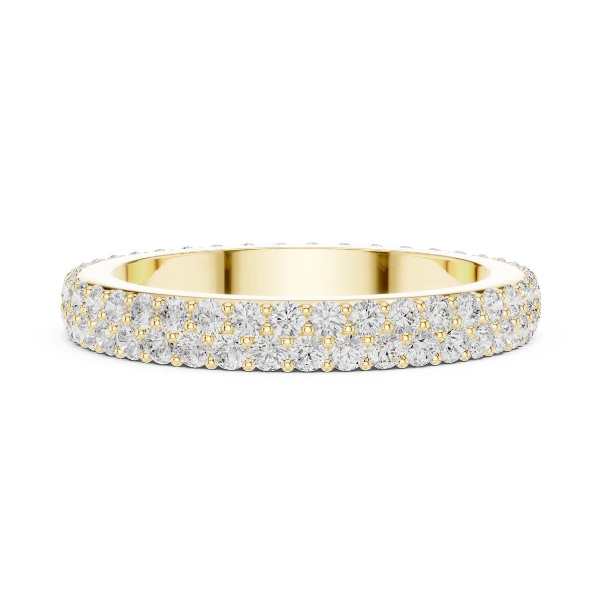 Round lab-grown diamond double row eternity band in yellow gold, 1.20 CT TW, view 3
