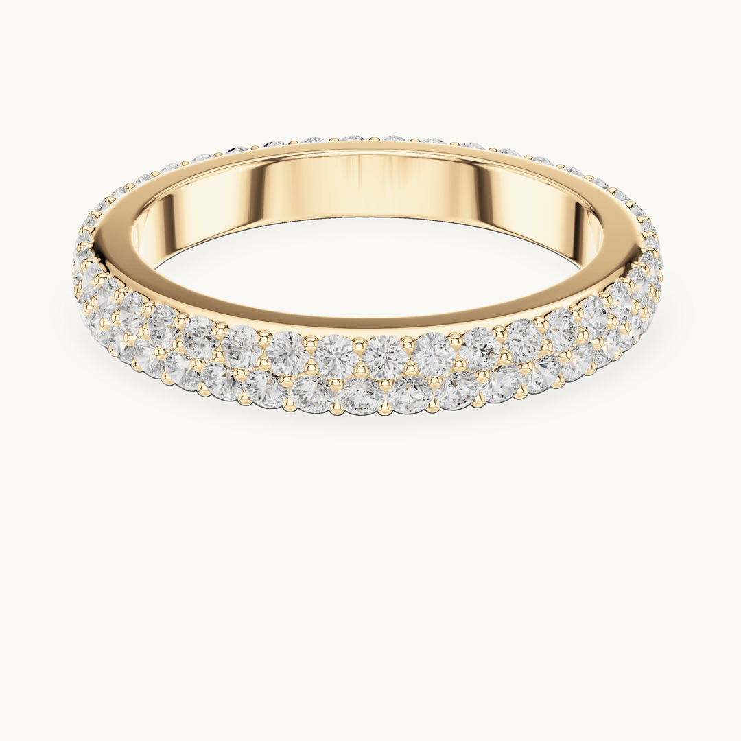 Round lab-grown diamond double row eternity band in 14K yellow gold, 1.20 CT TW, view 4