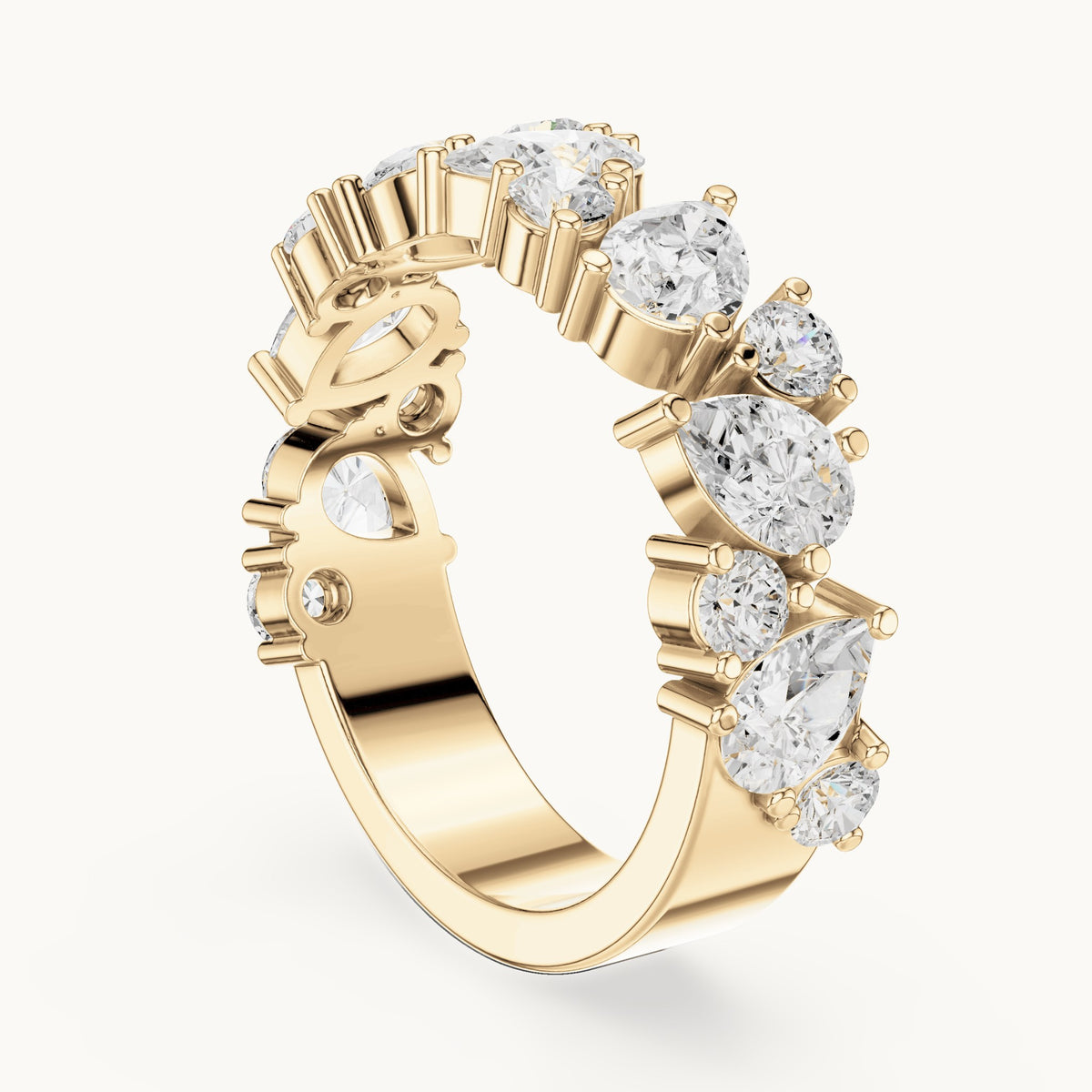 Pear and round lab-grown diamond anniversary band in yellow gold, 1.88 CT TW, view 1