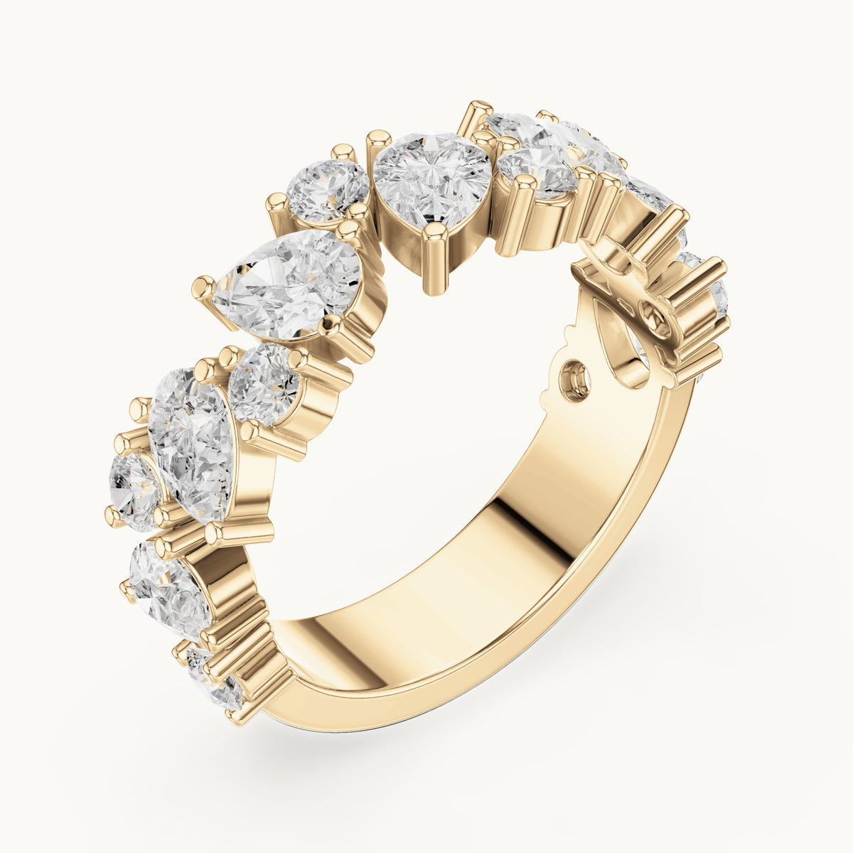Pear and round lab-grown diamond anniversary band in yellow gold, 1.88 CT TW, view 2