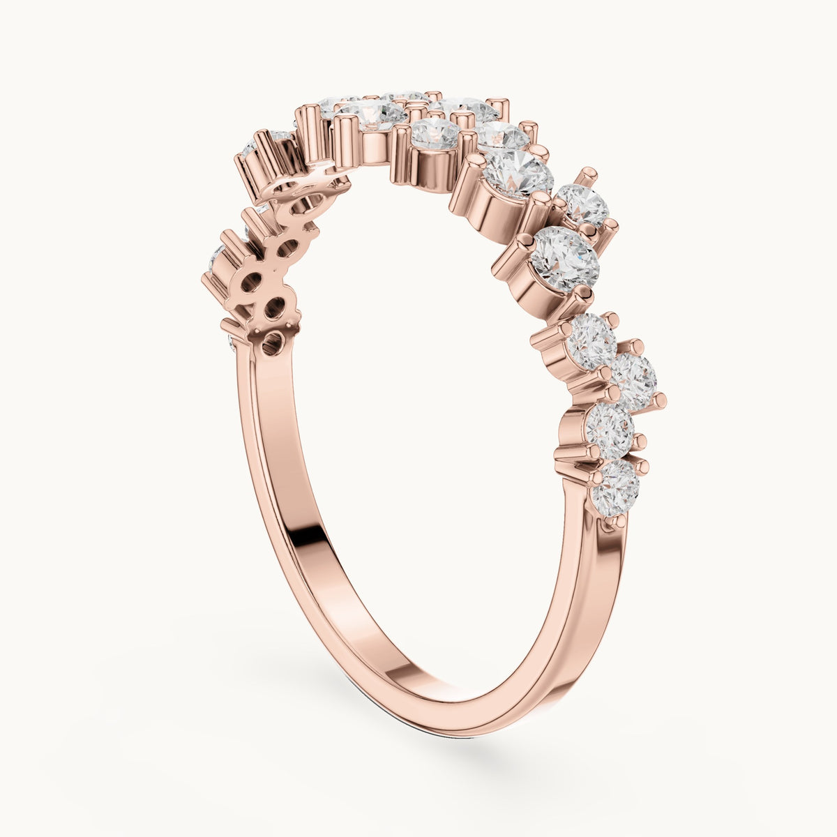 Round lab-grown diamond scattered cluster anniversary band in rose gold, 0.54 CT TW, view 1