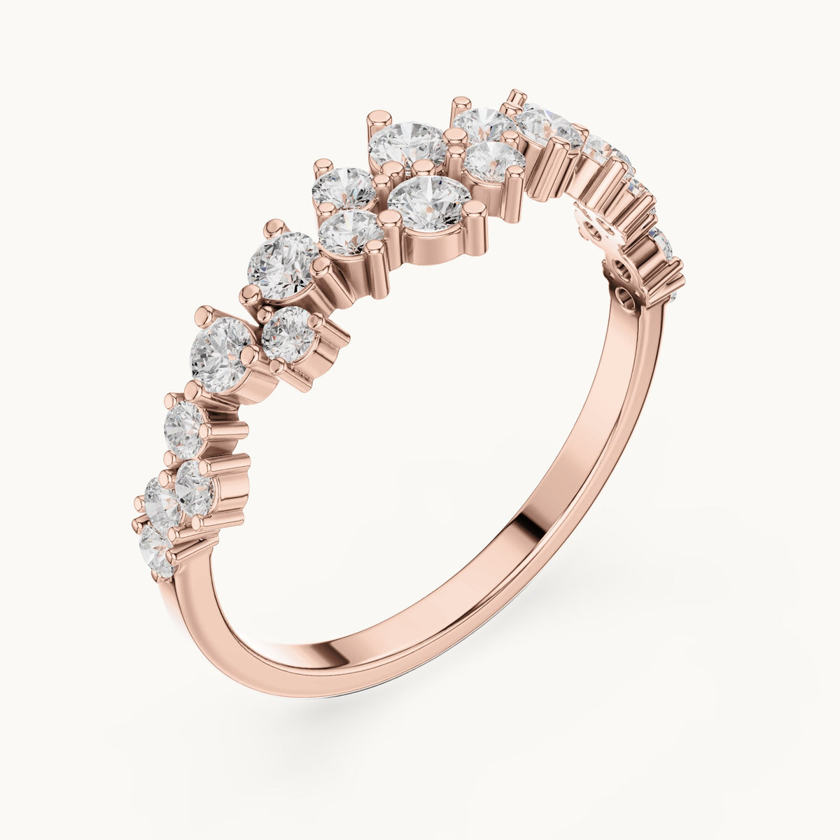 Round lab-grown diamond scattered cluster anniversary band in rose gold, 0.54 CT TW, view 2