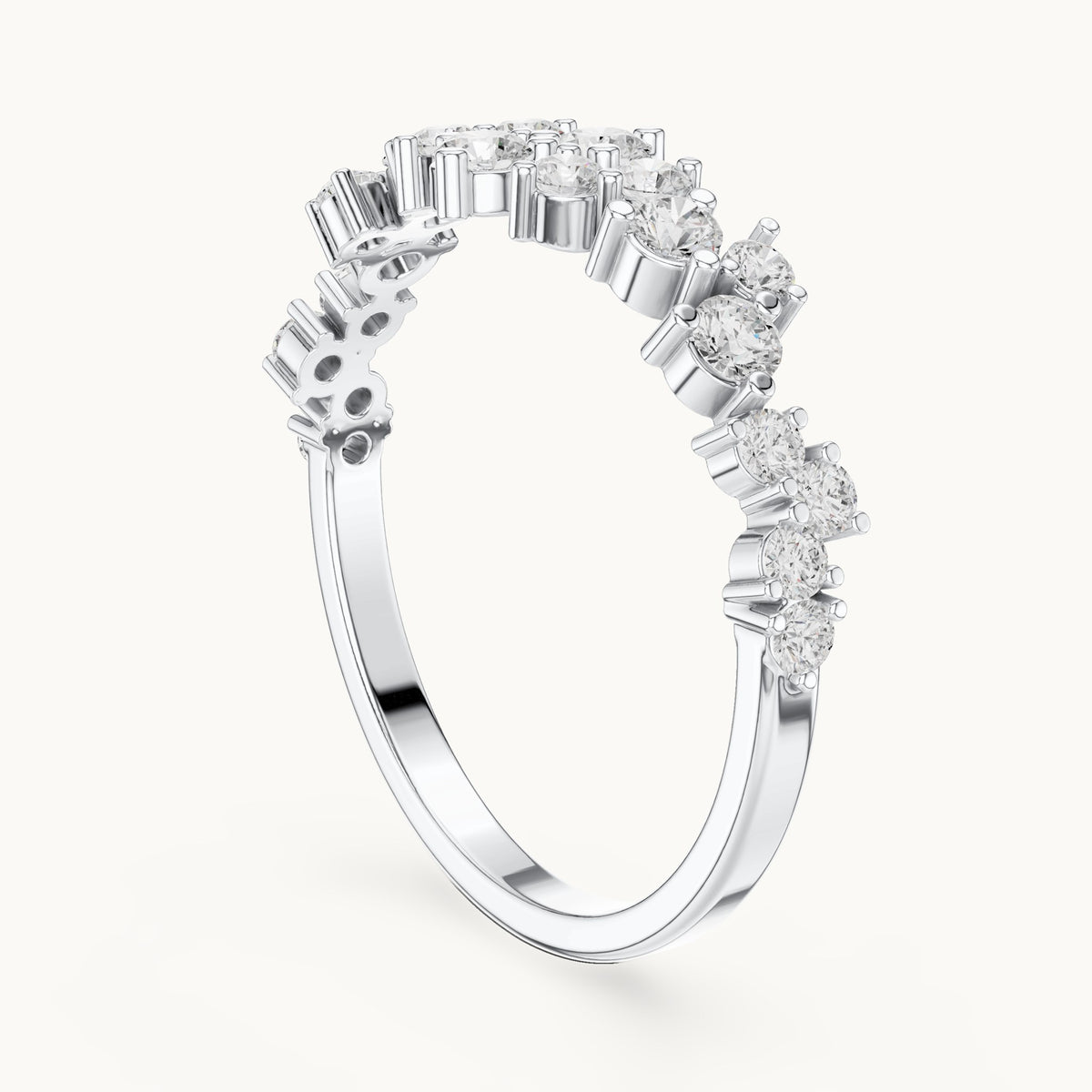 Round lab-grown diamond scattered cluster anniversary band in white gold, 0.54 CT TW, view 1