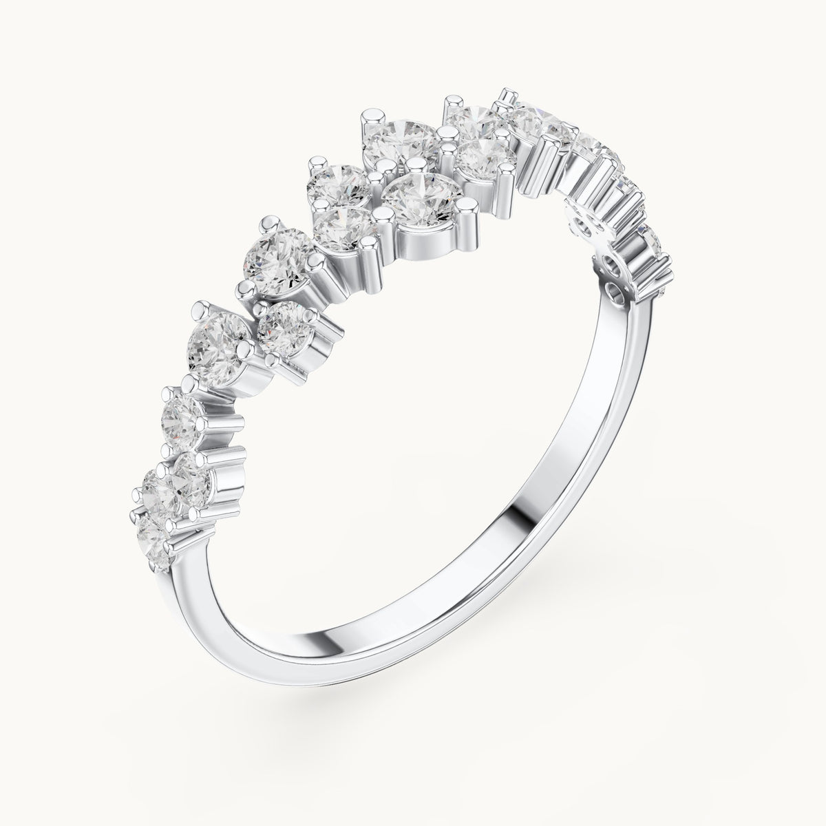 Round lab-grown diamond scattered cluster anniversary band in white gold, 0.54 CT TW, view 2