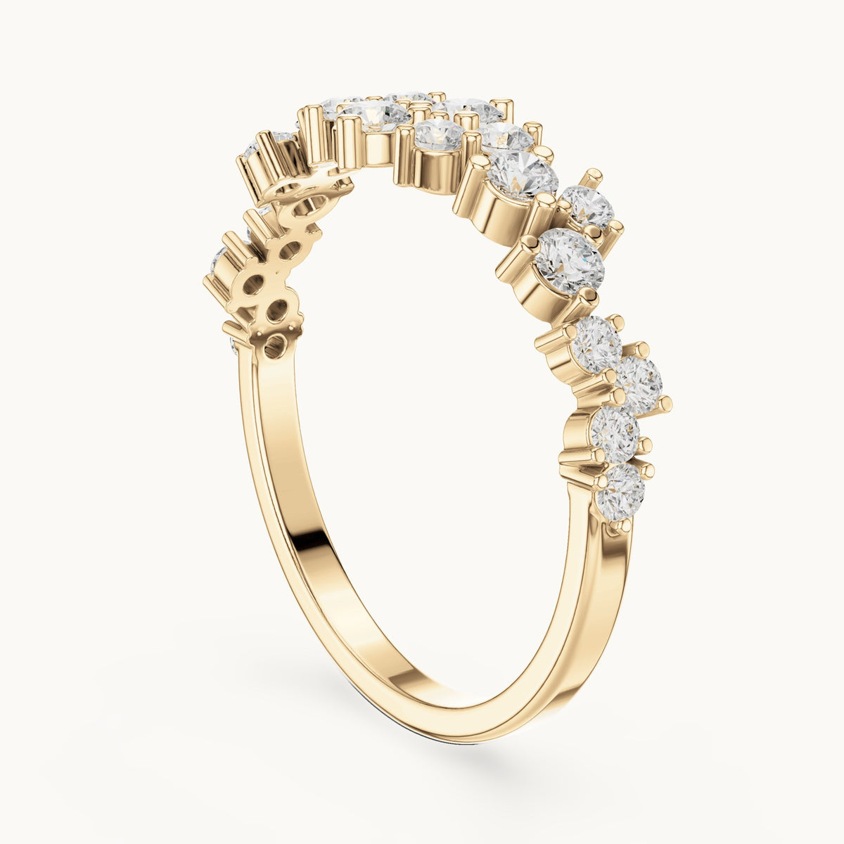 Round lab-grown diamond scattered cluster anniversary band in yellow gold, 0.54 CT TW, view 1