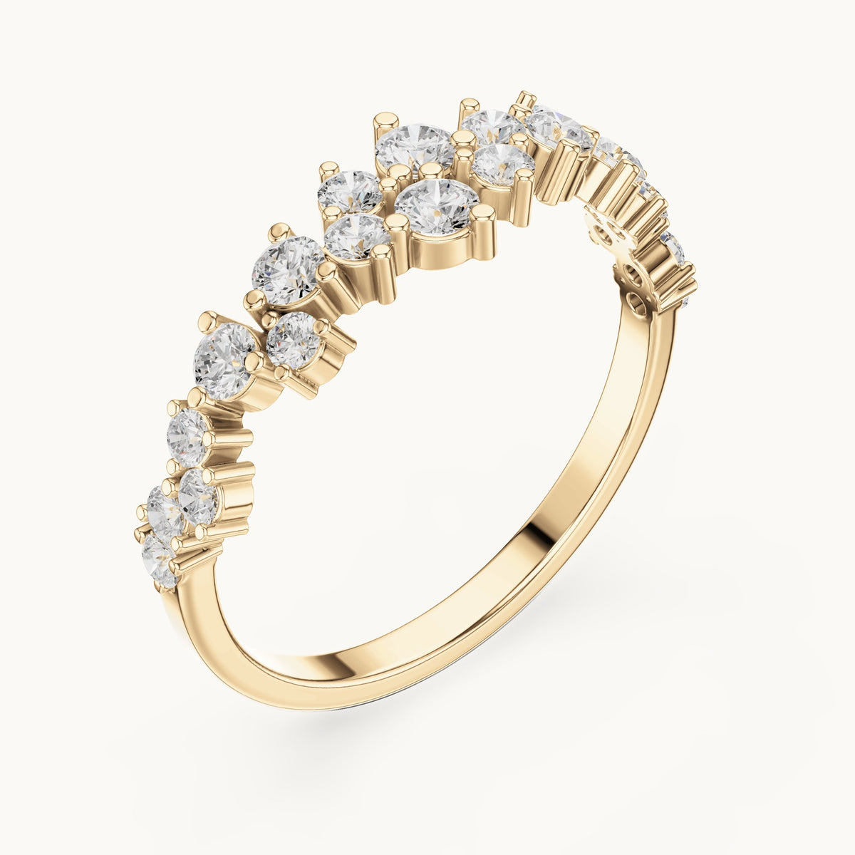 Round lab-grown diamond scattered cluster anniversary band in yellow gold, 0.54 CT TW, view 2