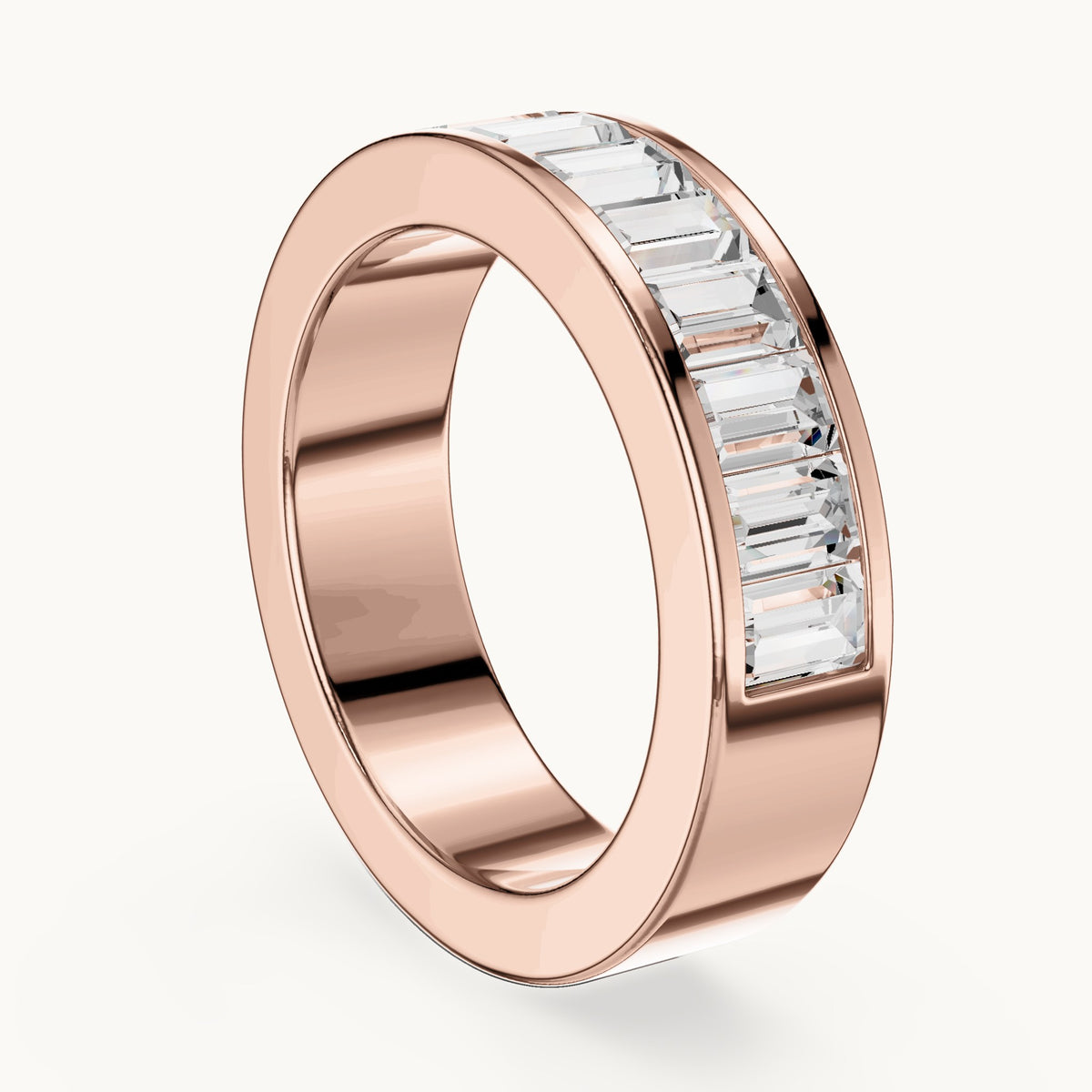Baguette lab-grown diamond channel-set wide band in rose gold, 2.20 CT TW, view 1