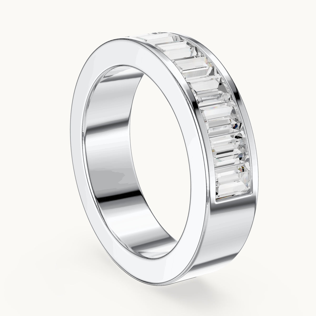 Baguette lab-grown diamond channel-set wide band in white gold, 2.20 CT TW, view 1